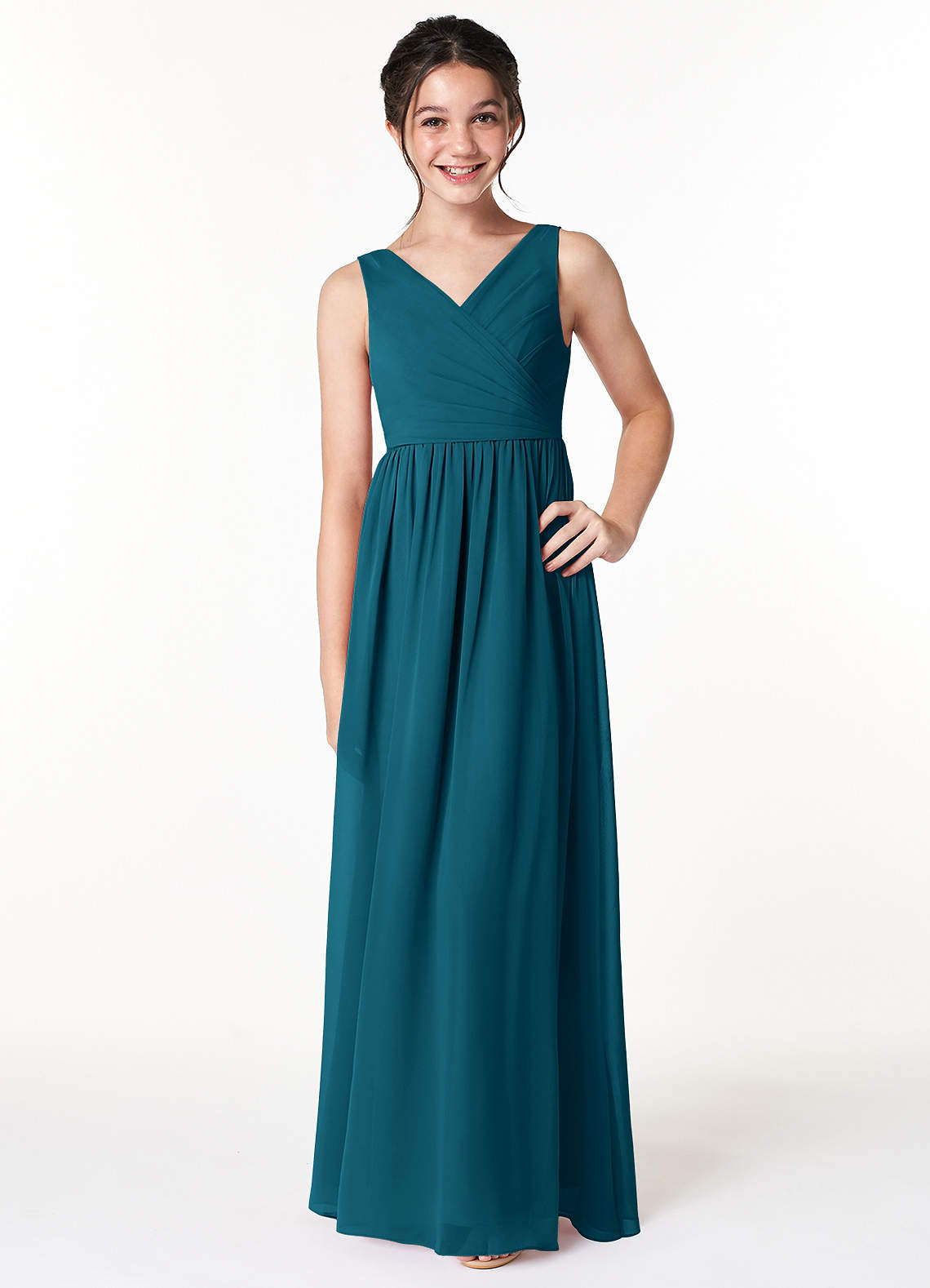 Azazie Sawyer Junior Ink Blue A-Line Pleated Chiffon Dress image1