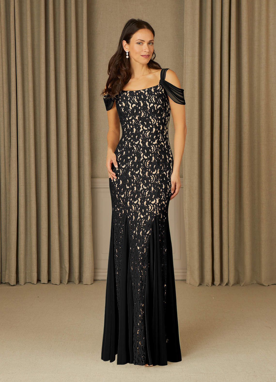 champagne with black lace mother of the bride dresses