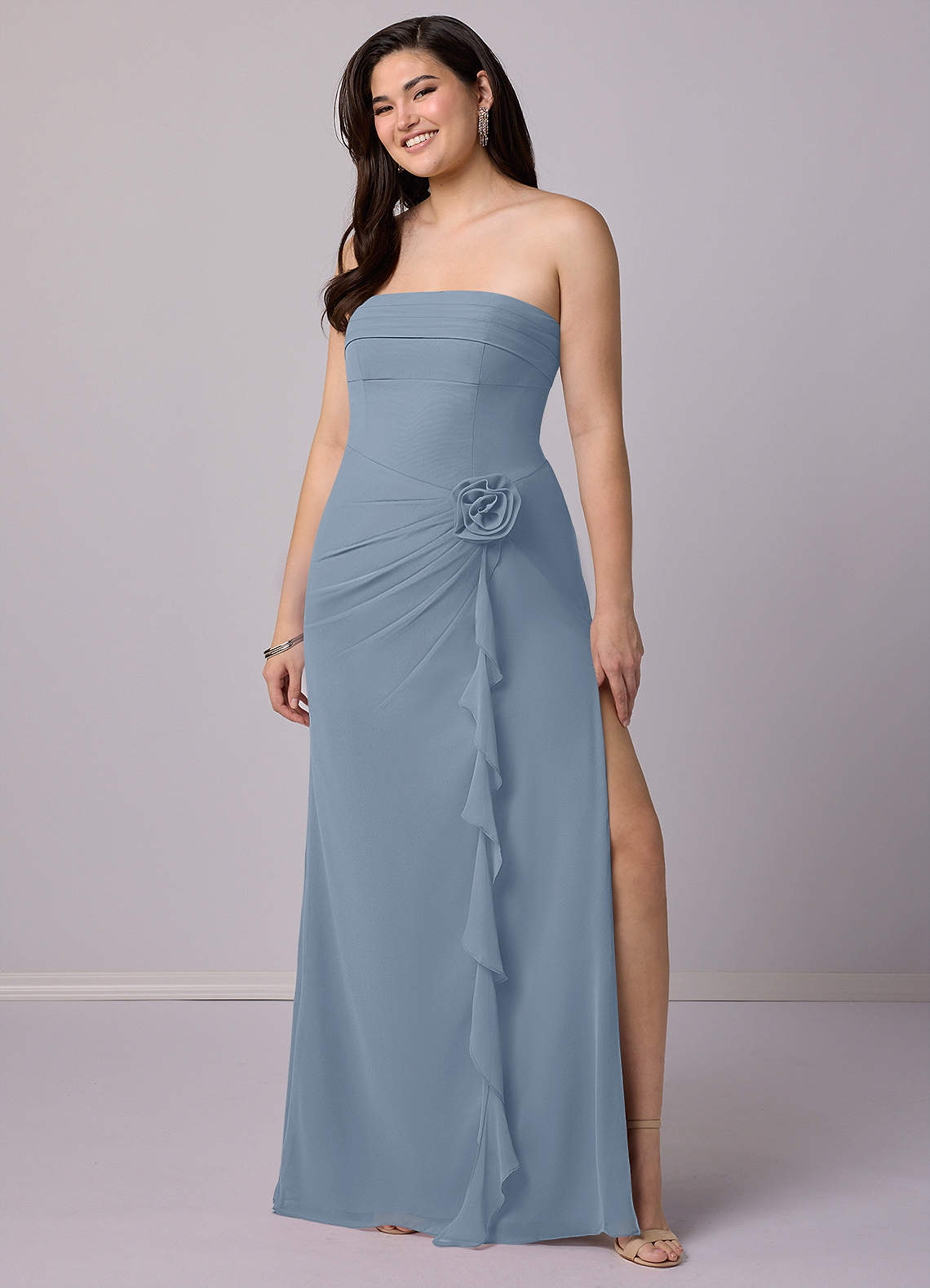 Barbie ♥ Azazie Bridesmaid Dresses Sheath Strapless Chiffon Floor-Length Dress image3