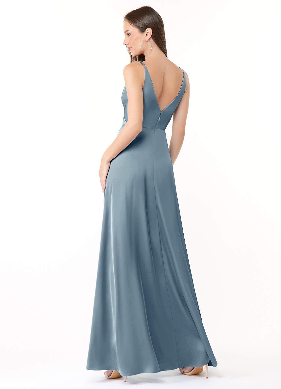 Azazie Dalilah Bridesmaid Dresses A-Line V-Neck Pleated Stretch Satin Floor-Length Dress image1