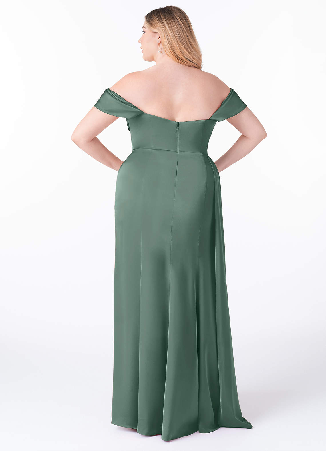 Azazie Amyra Bridesmaid Dresses Eucalyptus Mermaid Off the Shoulder Stretch Satin Convertible Dress image10