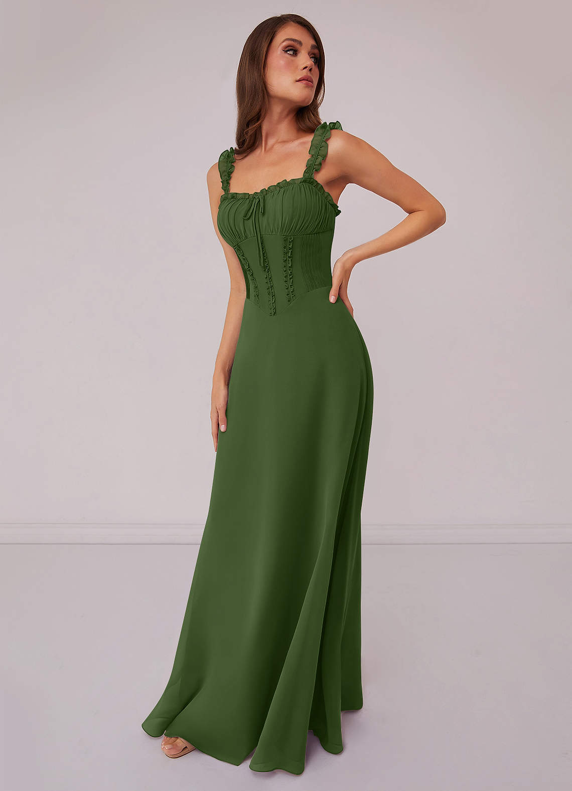 Barbie ♥ Azazie Bridesmaid Dresses Olive A-Line Sweetheart Neckline Chiffon Dress image1