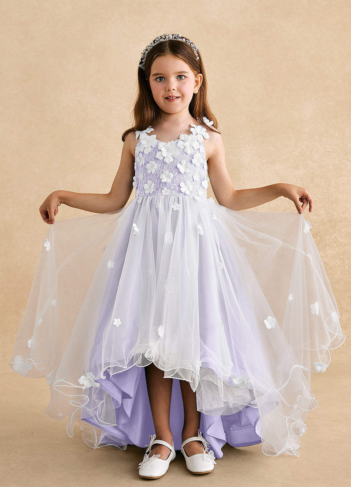 Azazie Celia Flower Girl Dresses Lilac A-Line Lace Tulle Dress image3
