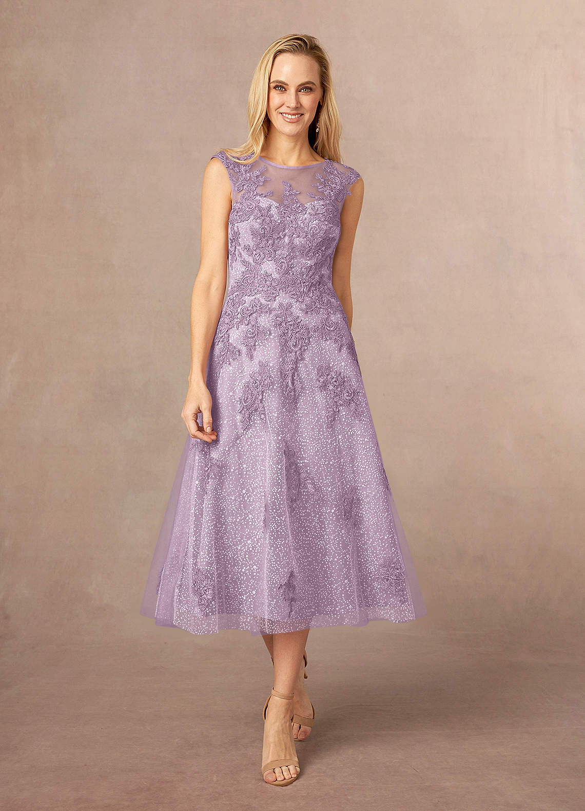 Azazie Flynn Mother of the Bride Dresses Wisteria A-Line Boatneck Lace Tulle Dress image1