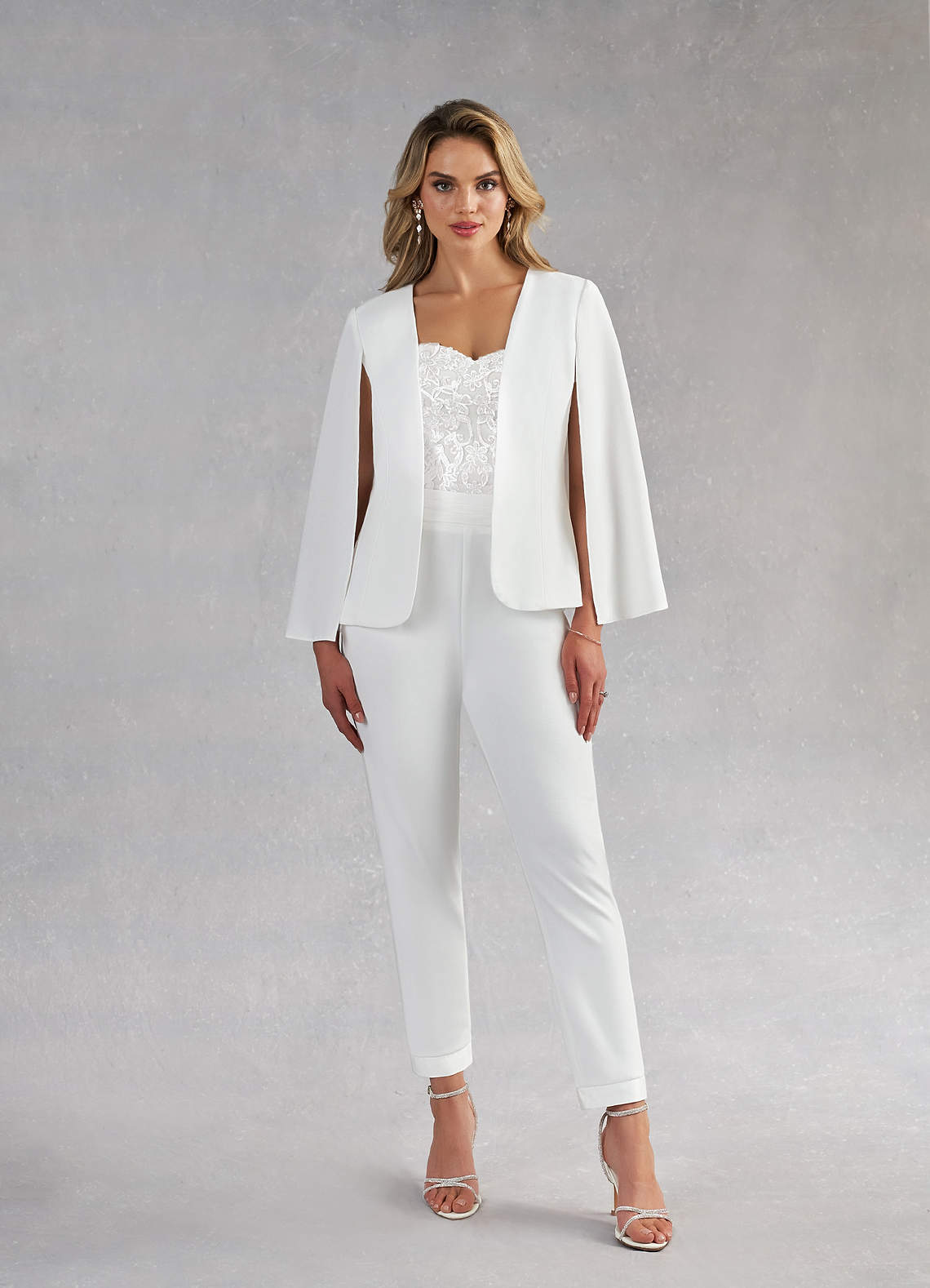 Azazie Tiffany At-home Try On Dresses Diamond White Pant Styles Lace Stretch Crepe Dress image1