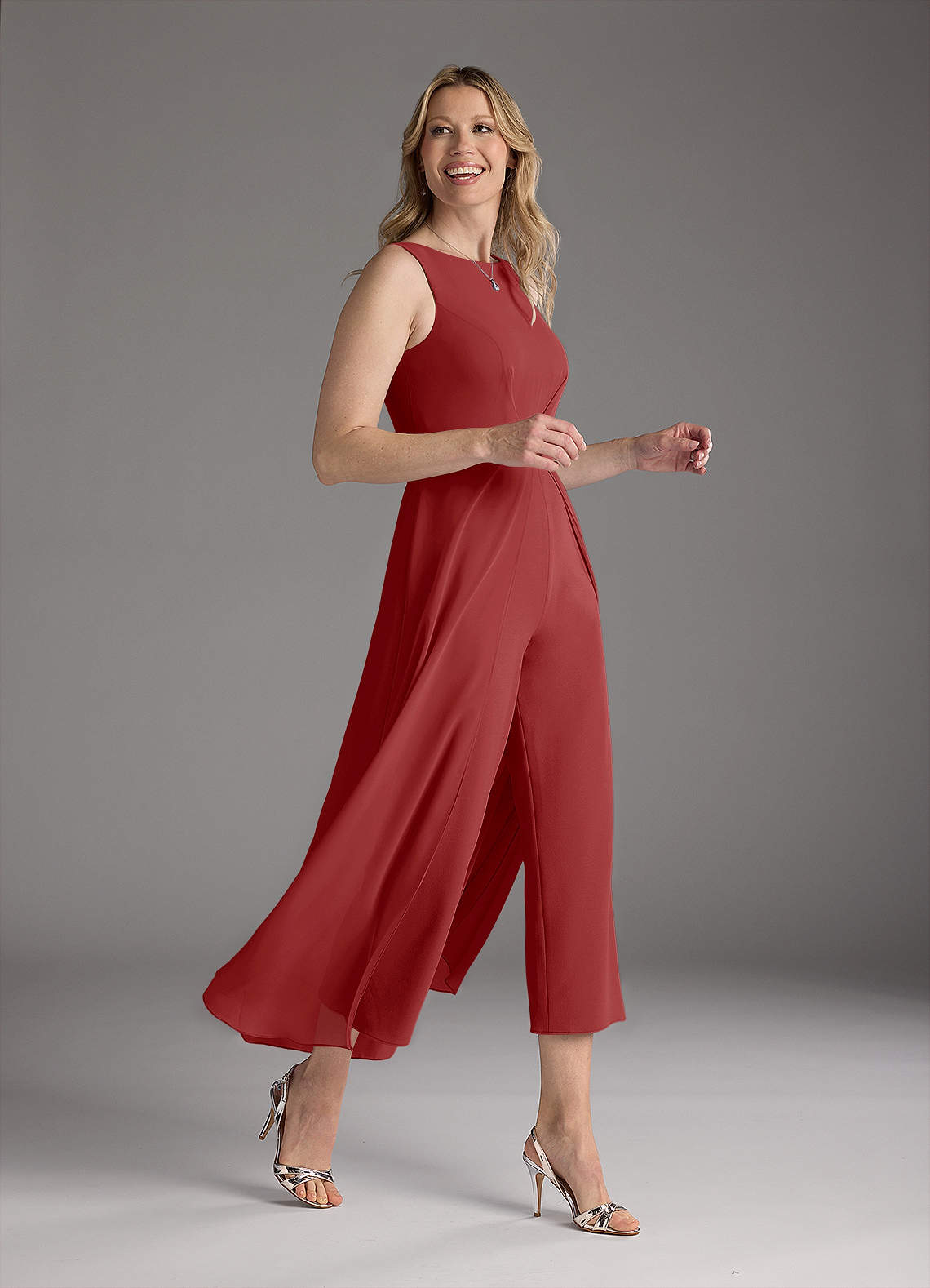 Azazie Anitta Mère de la mariée Robes Robe Combinaison/Tailleur Pantalon en Crêpe Élastique Plissée Rouille image3