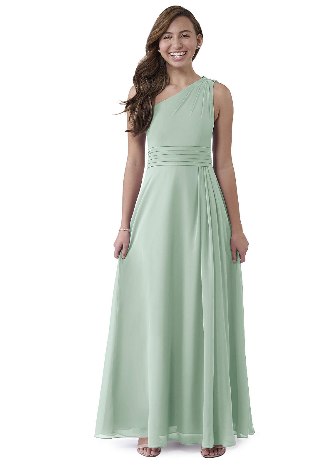 Azazie Cleo Vestido de Agave de Gasa/ Chiffon de Acampanado con Plisado image1