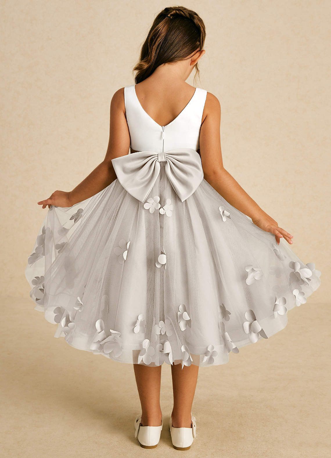 Azazie Sprout Flower Girl Dresses Frost A-Line Bow Tulle Dress image1