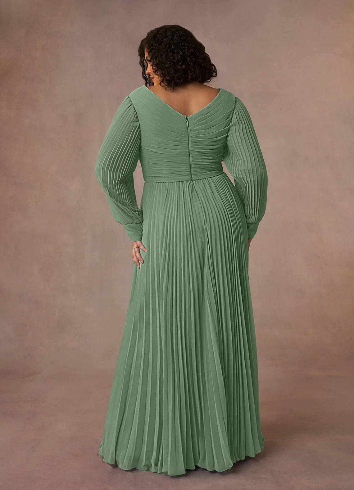 Azazie Zina Mother of the Bride Dresses Matcha A-Line Pleated Chiffon Dress image7