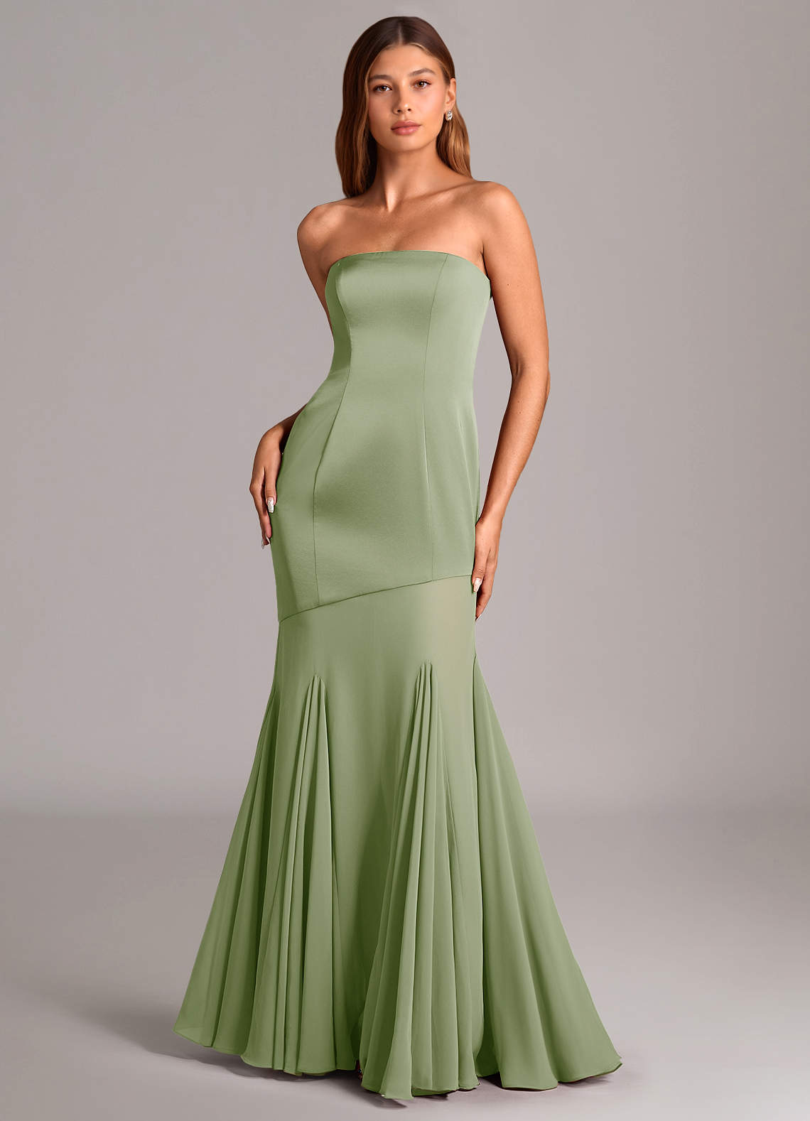 Azazie Uma Bridesmaid Dresses Dusty Sage Mermaid Strapless Chiffon Convertible Dress image1
