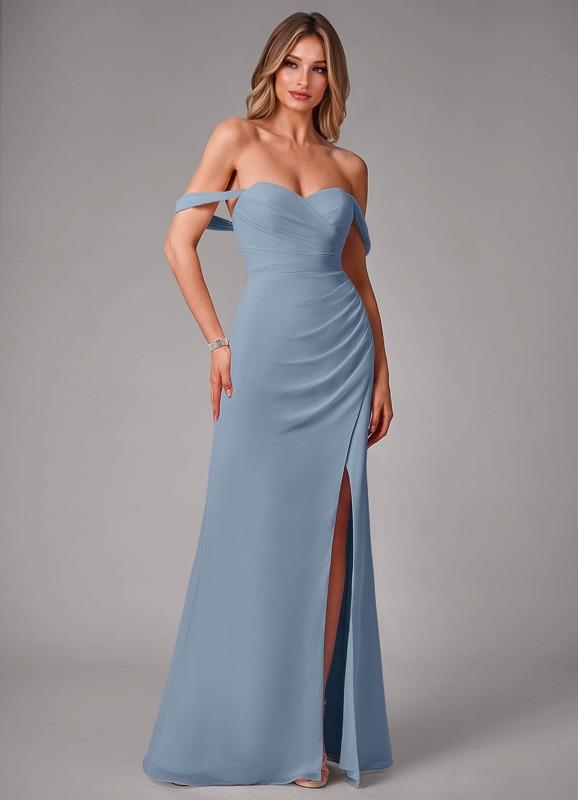 Azazie Sheath Sweetheart Floor-Length Chiffon Bridesmaid Dresses - Dusty Blue
