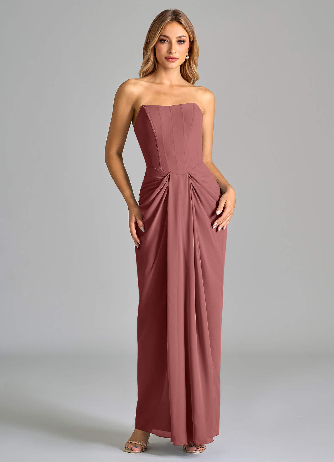Azazie Anaïs Jurken voor bruidsmeisjes Jurk van Chiffon met Kolom Strapless Amethist image1