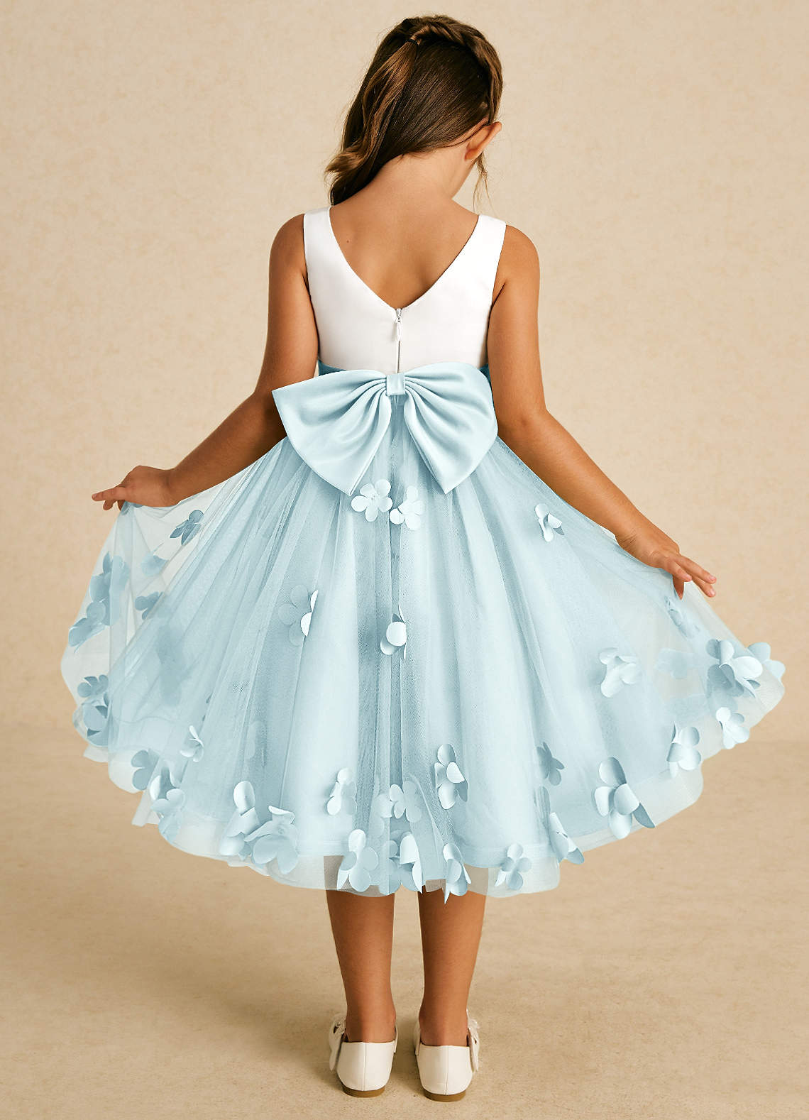 Azazie Sprout Vestidos de florista Vestir Vidro Marinho de Tule de Linha A com Arco image1