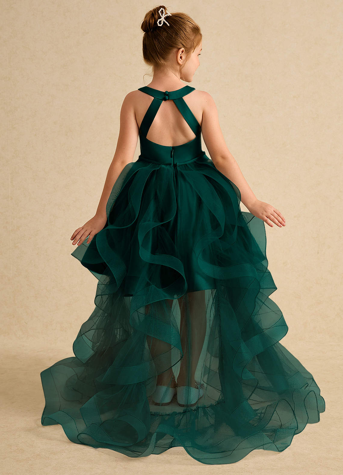 Azazie Julietta Flower Girl Dresses Pine Ball-Gown Convertible Tulle Dress image1