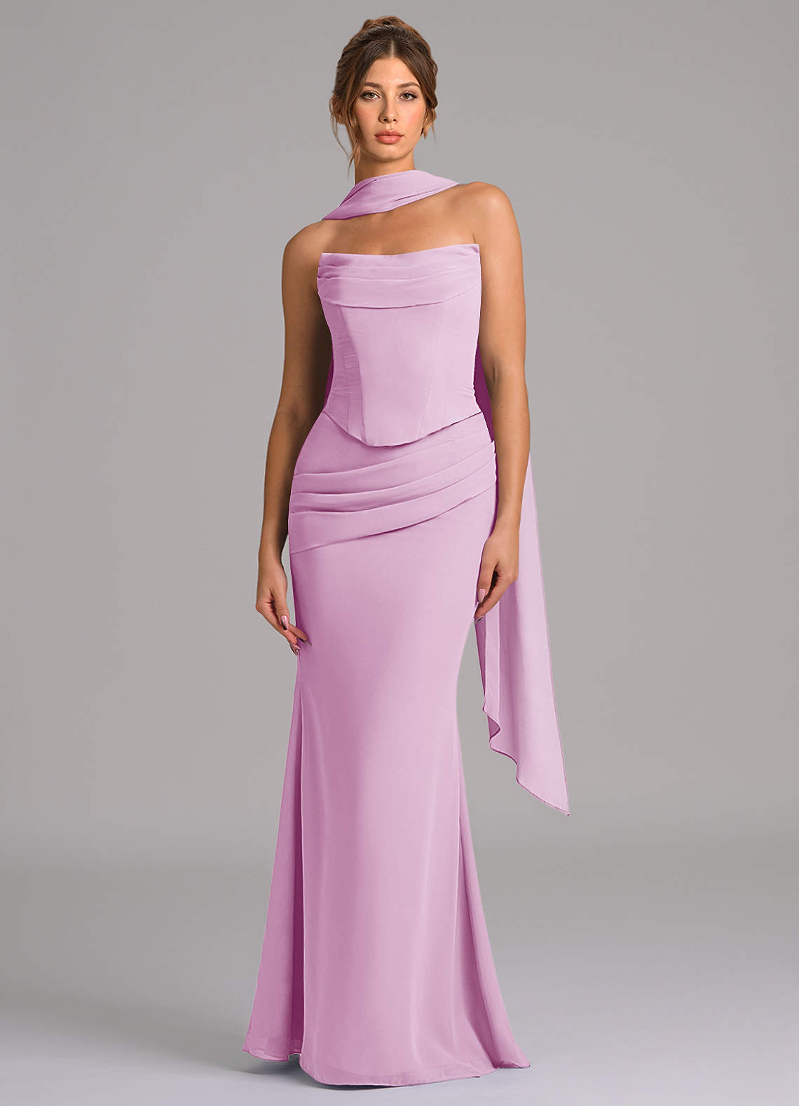 Azazie Sorrel Vestidos de madrinha de casamento Vestido Rosa Doce de Chiffon de sereia com Espartilho image3