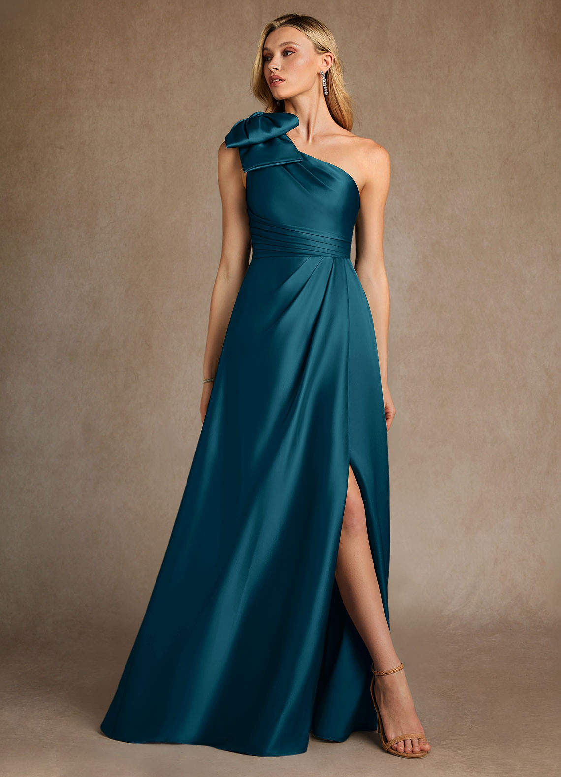 ink blue satin dress Azazie Easton lustrous finish that drapes gwbg The Moment Strapless Bandage US Size:00