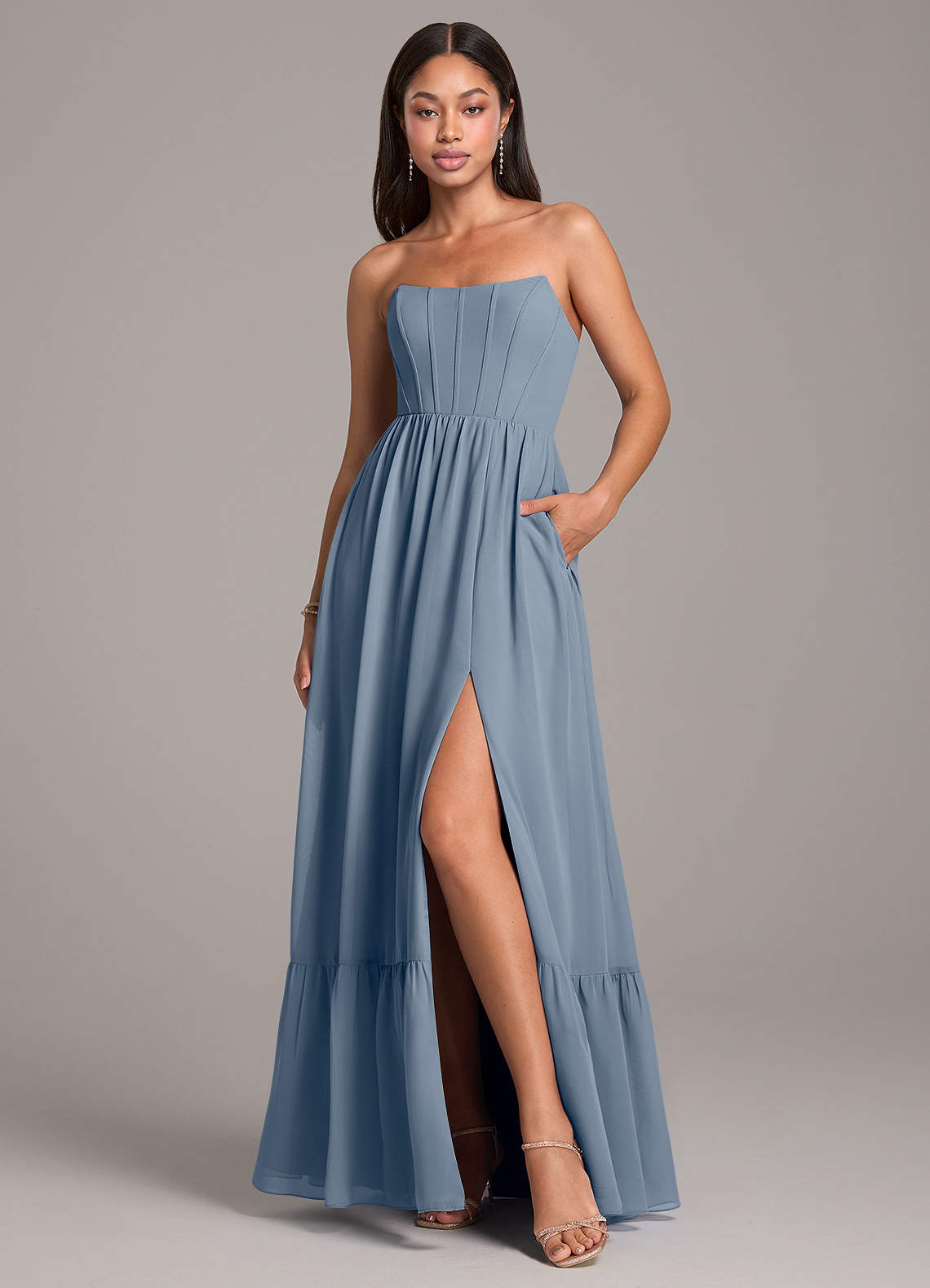 Azazie Kailee Bridesmaid Dresses Twilight A-Line with Pockets Chiffon Dress image1