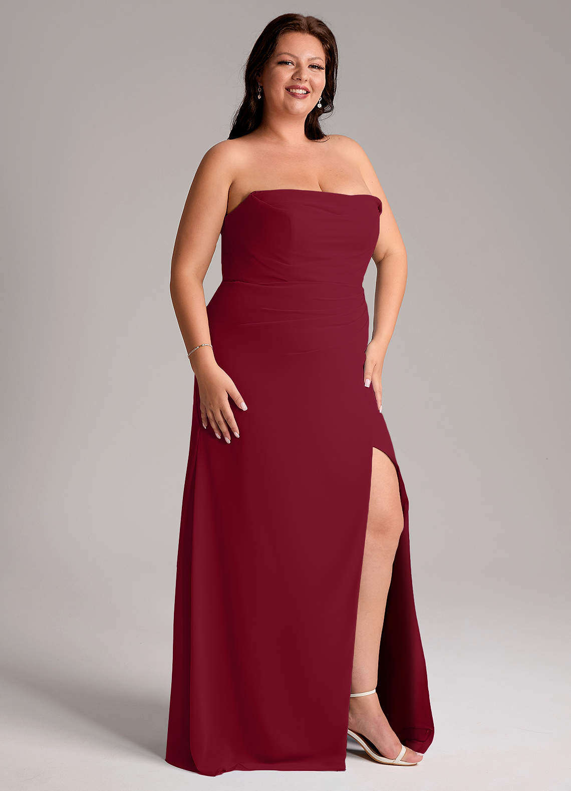 Azazie Leonis Bridesmaid Dresses Burgundy Sheath Strapless Chiffon Convertible Dress image13