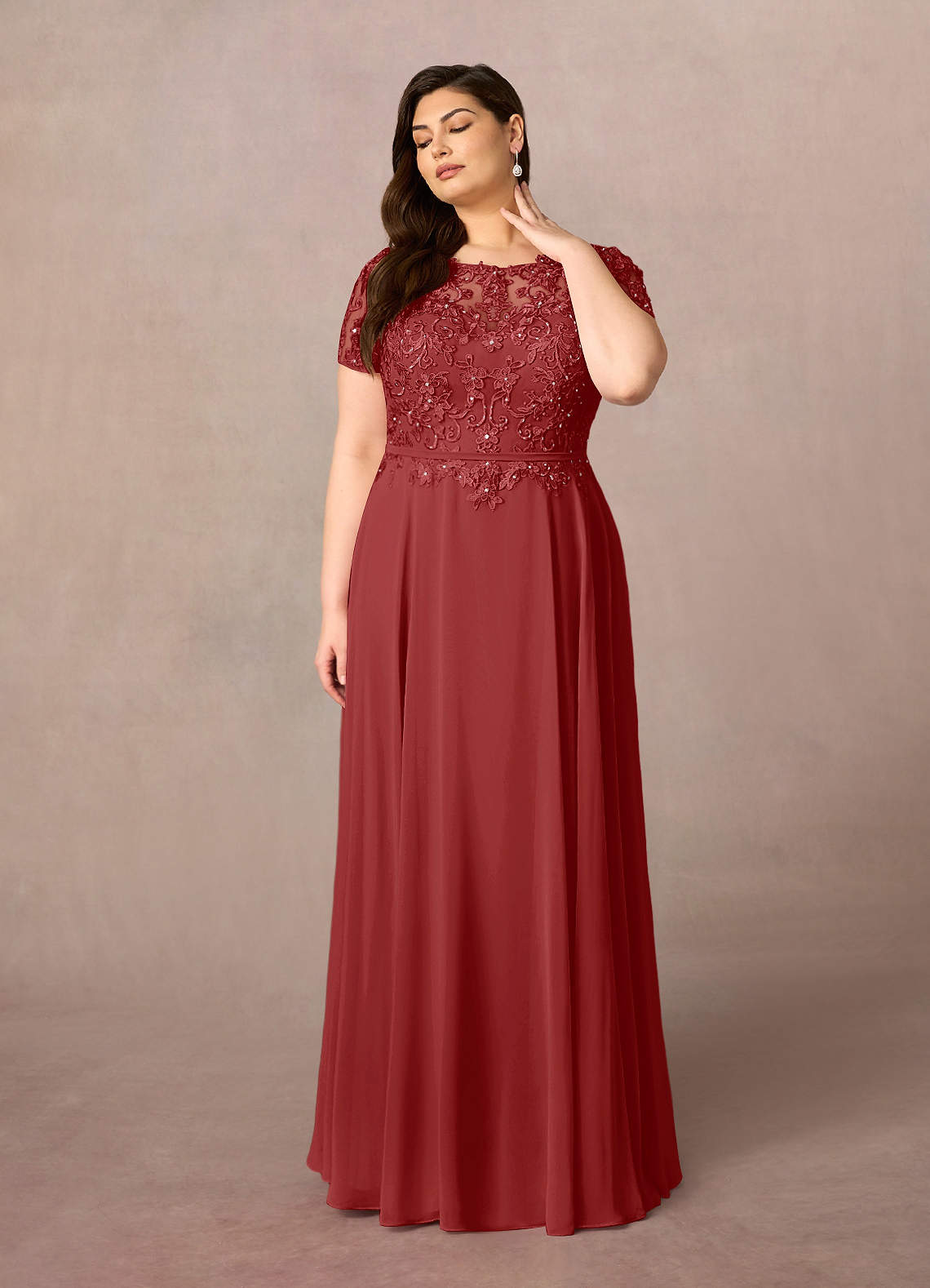 Azazie Adina Mother of the Bride Dresses Rust A-Line Boatneck Sequins Chiffon Dress image1