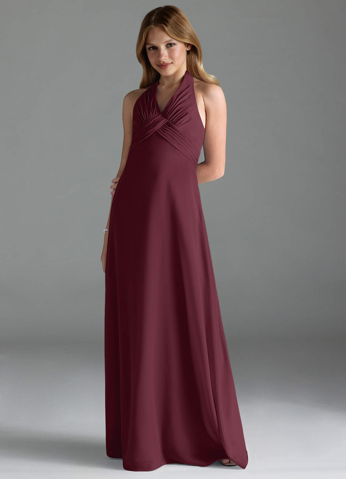 Azazie Tessie Junior Cabernet A-Line Pleated Chiffon Dress image1