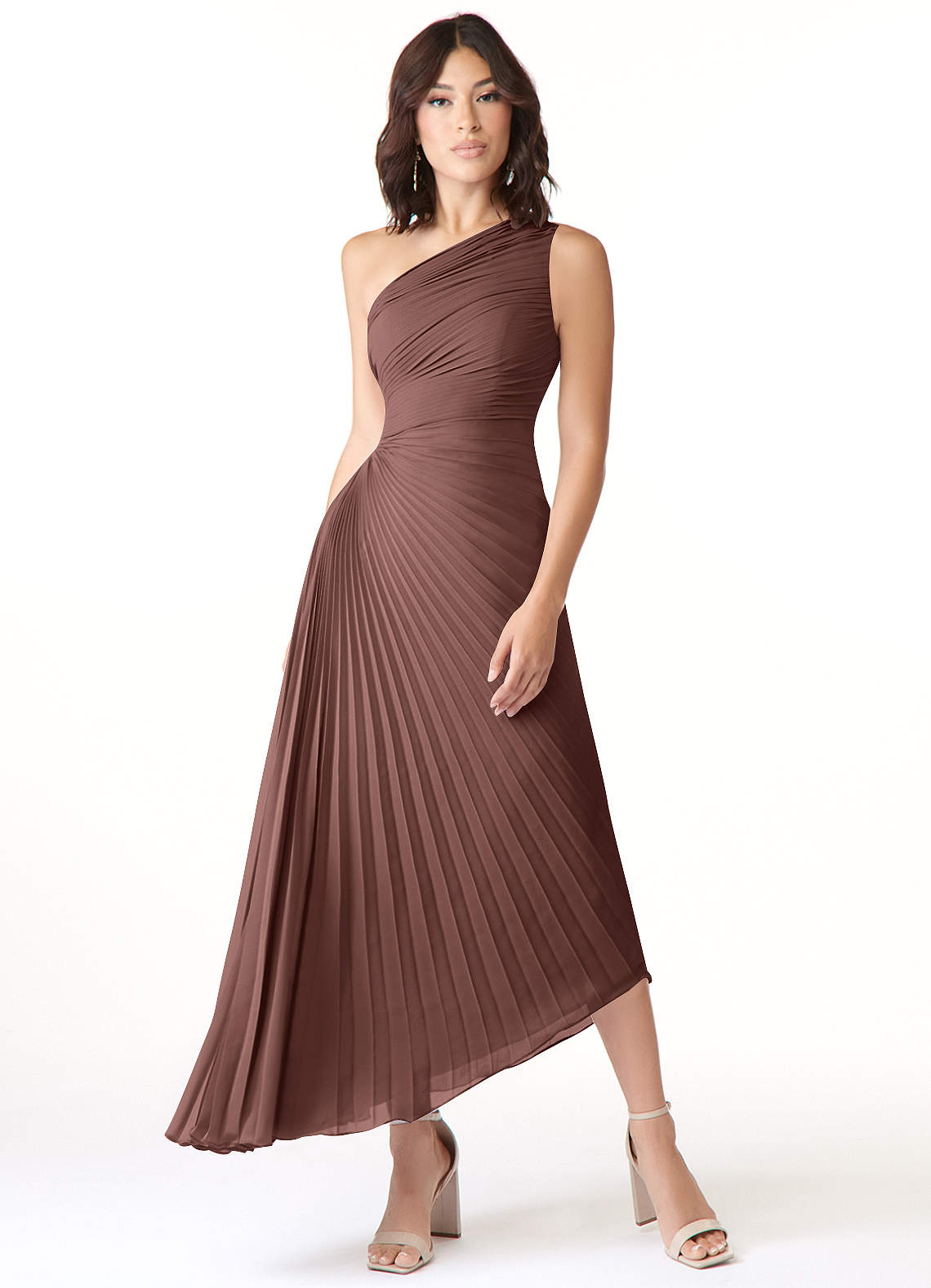 Azazie Kirra Jurken voor bruidsmeisjes Jurk van Chiffon met A-Lijn One-Shoulder Espresso image1