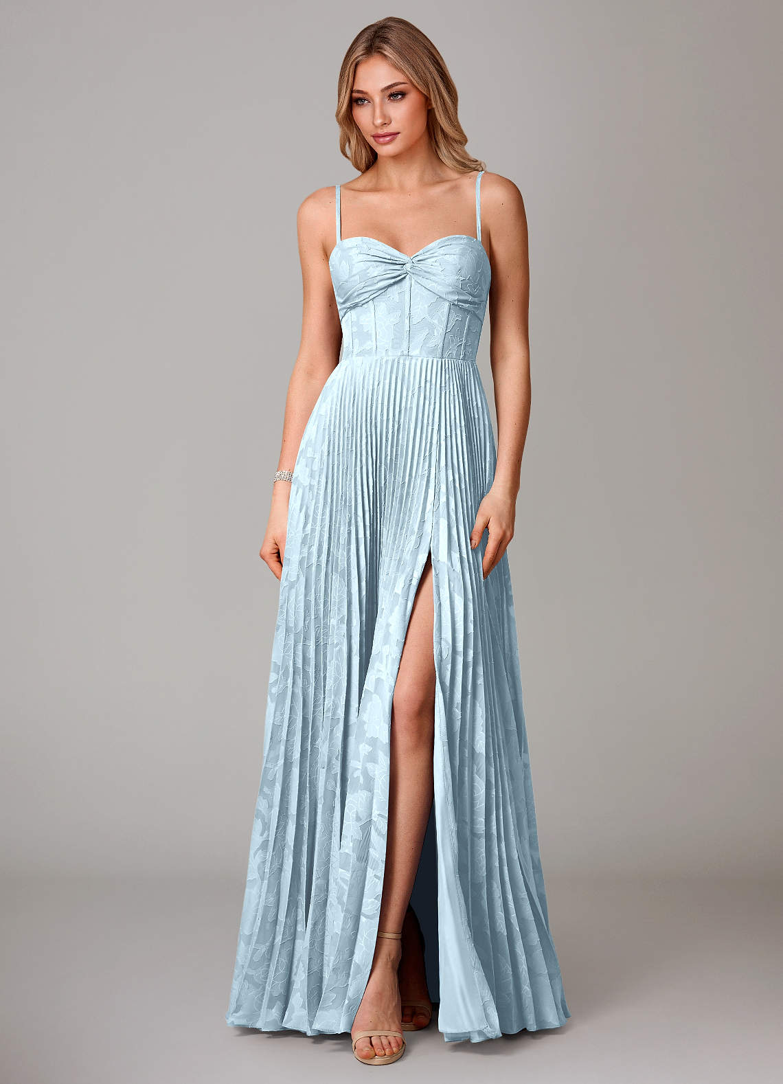 Azazie Akiko Bridesmaid Dresses Sky Blue A-Line Sweetheart Neckline Floral Burnout Dress image2