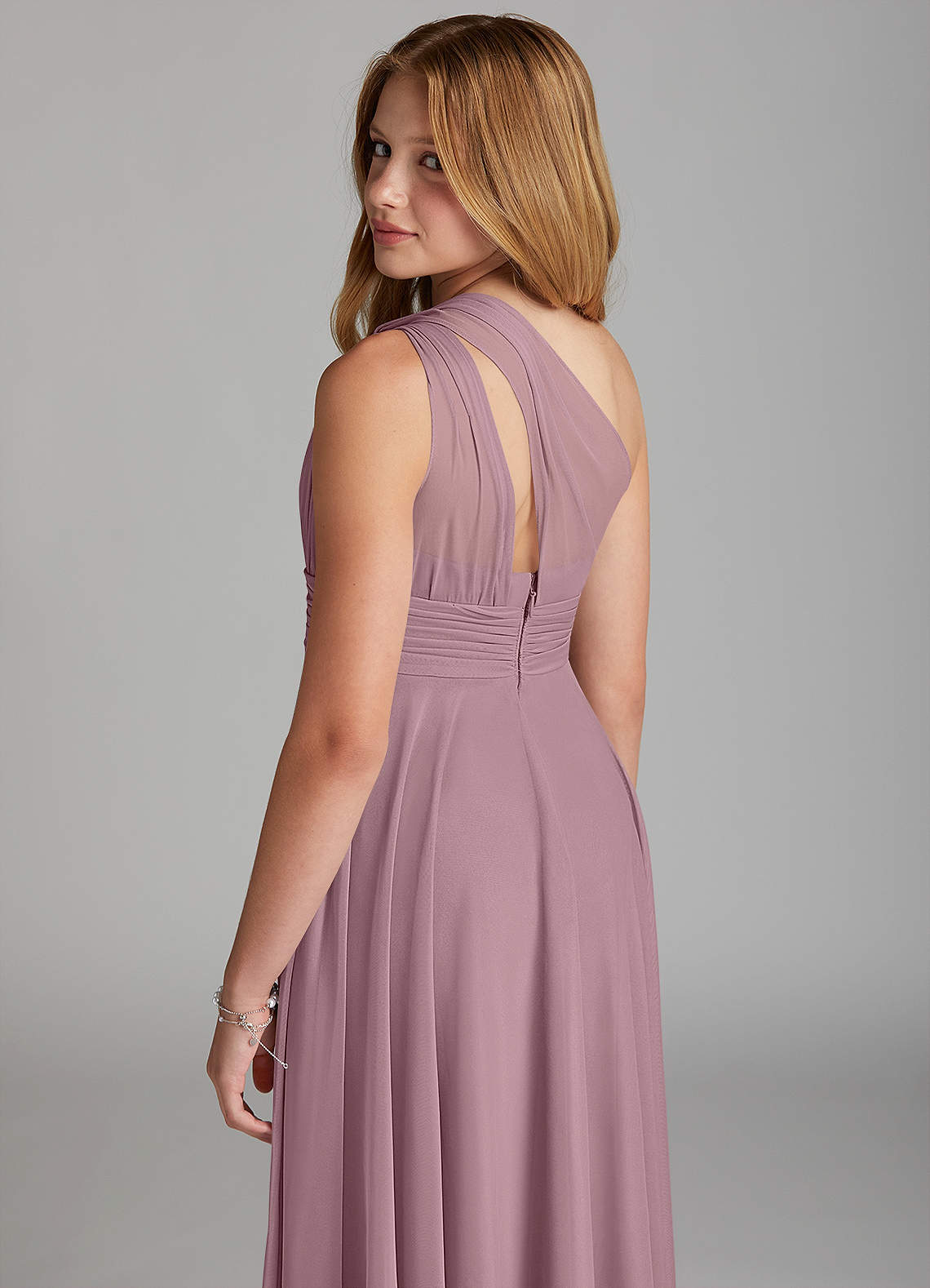 Azazie Charlize Junior Dusty Rose A-Line Mesh Dress image4
