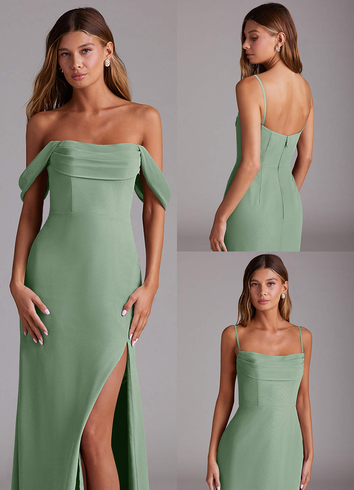 Azazie Saige Bridesmaid Dresses Matcha A-Line Off the Shoulder Chiffon Convertible Dress image9