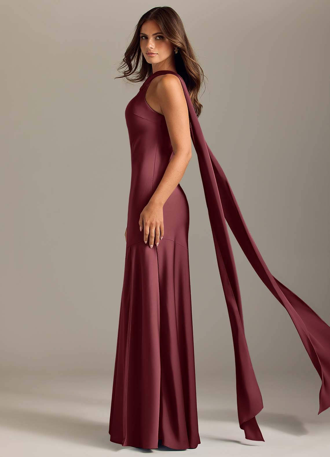 merlot color bridesmaid dresses Azazie Kinsley Shoulder Sleeves