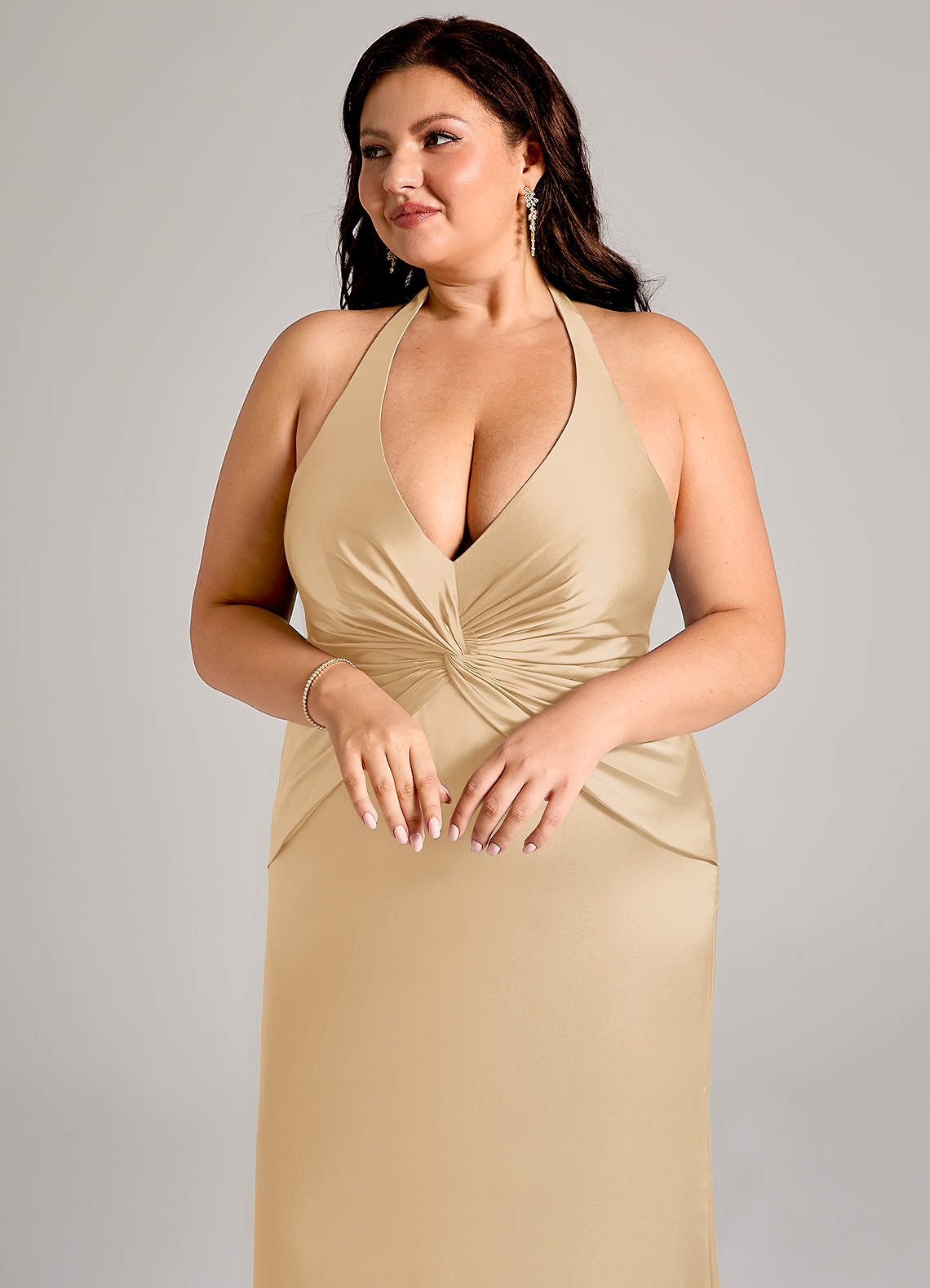 Azazie Valerie Brudtärnklänningar Klä av Sjöjungfru i Stretch Satin Plisserad Guld image12