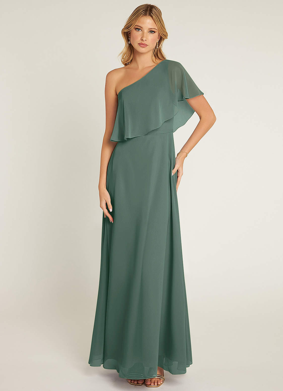 Azazie Lizzy Jurken voor bruidsmeisjes Jurk van Chiffon met A-Lijn One-Shoulder Zeemos image1