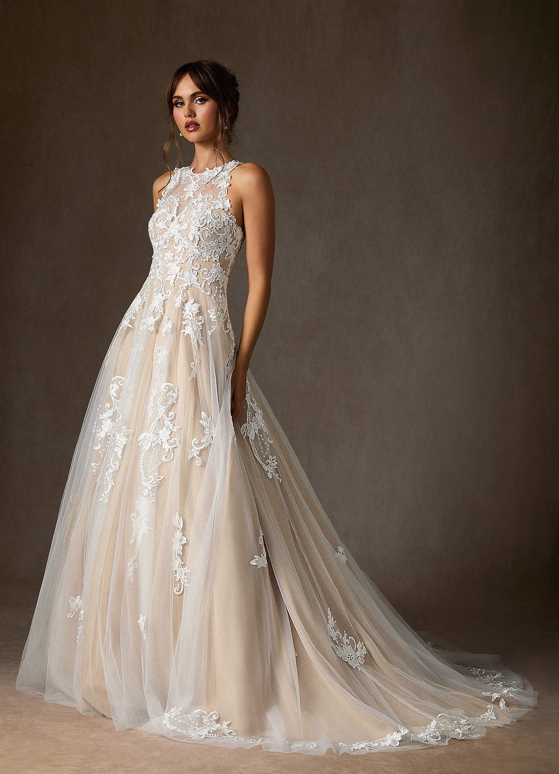 Azazie Melrose Diamond White Champagne A-Line Sweetheart Lace