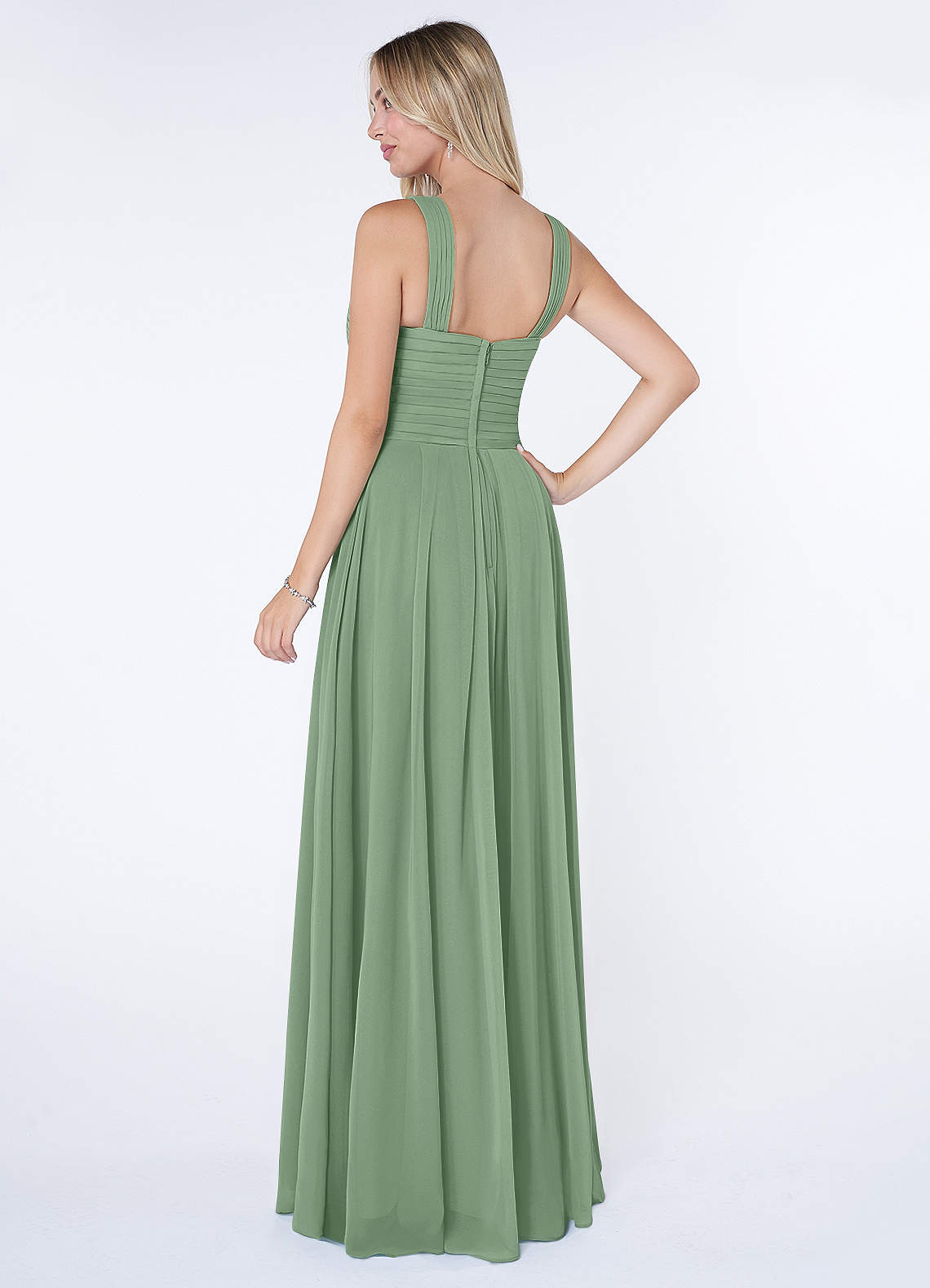 Azazie Kaleigh Bridesmaid Dresses Matcha A-Line Pleated Chiffon Dress image3