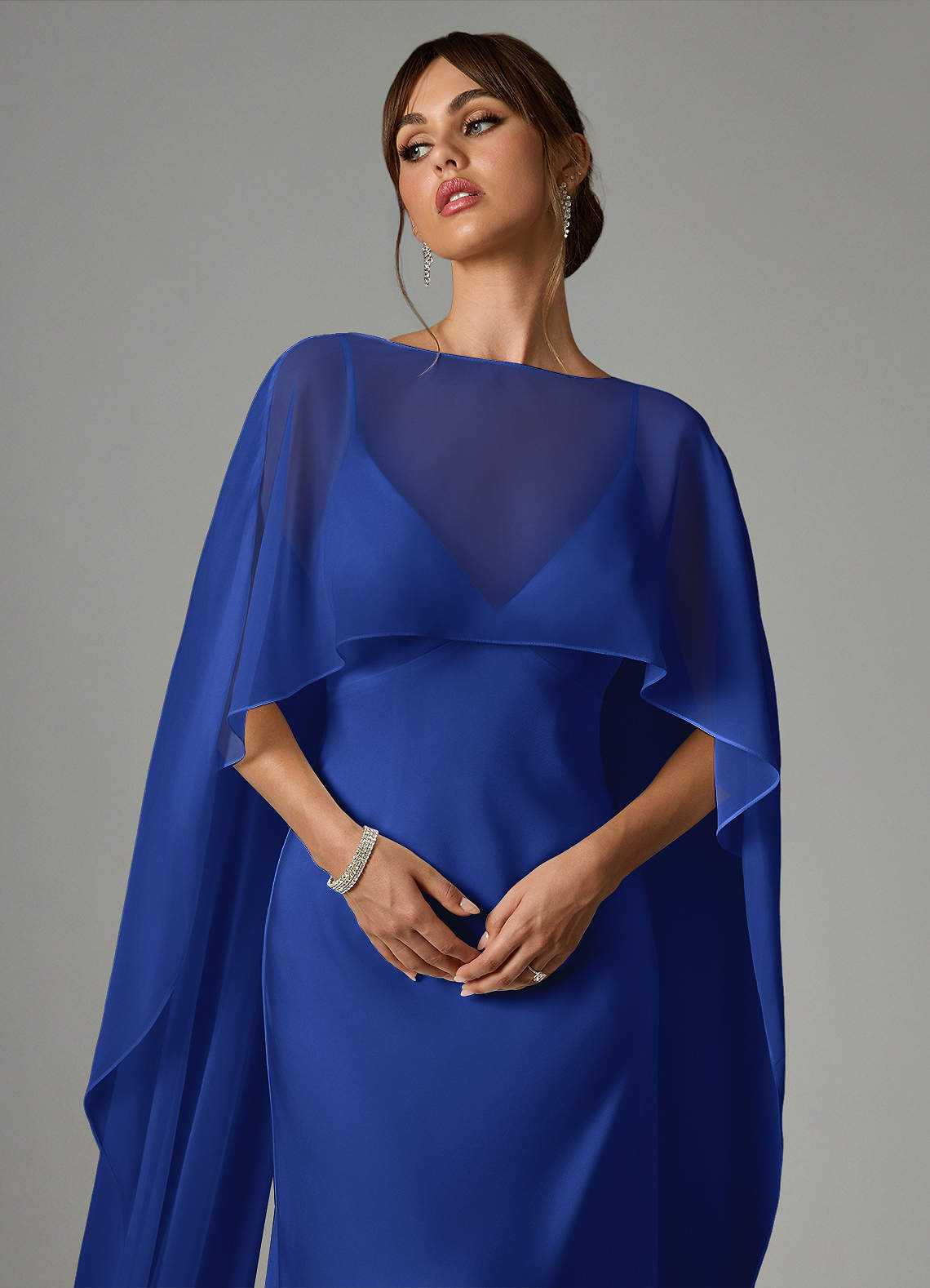 Azazie Stefania Vestidos de madrinha de casamento Vestido Royal Blue de Cetim elástico de Linha A image4