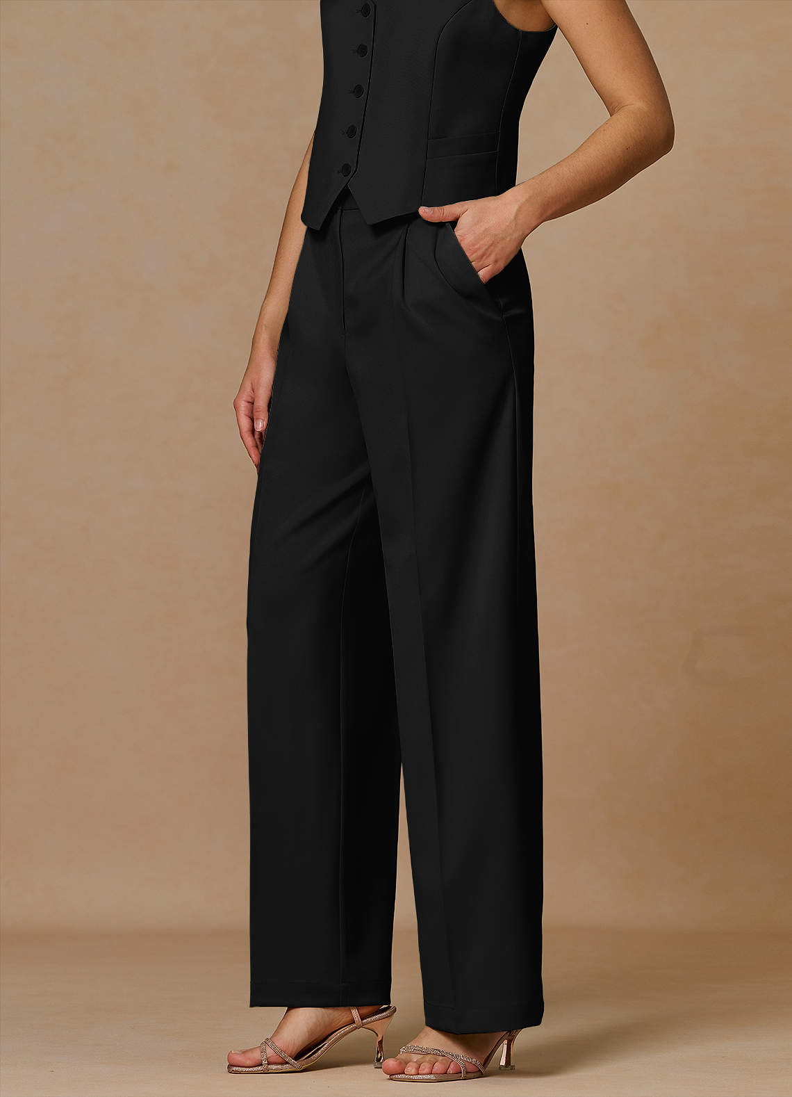 front Rowan Negro Pantalones de rendimiento de tejido refinado