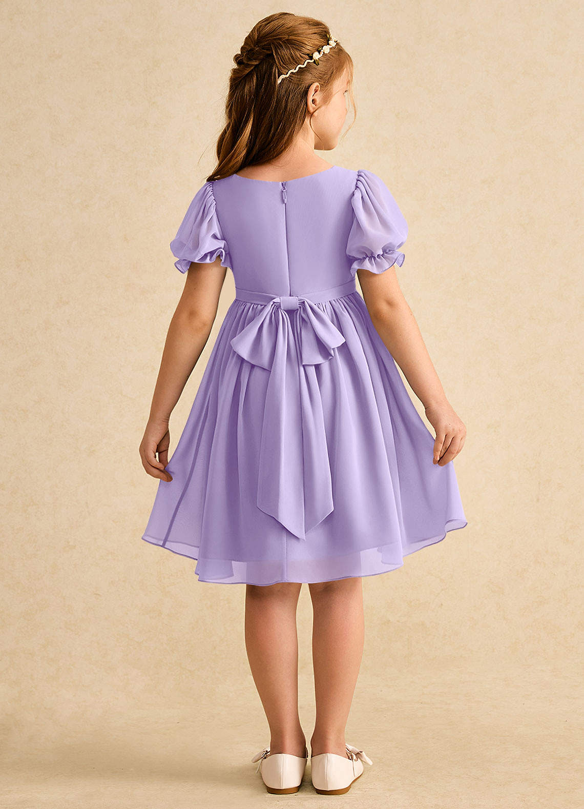 Azazie Jolie A-Lijn Jurk van Chiffon met Mouwen Lila Azazie