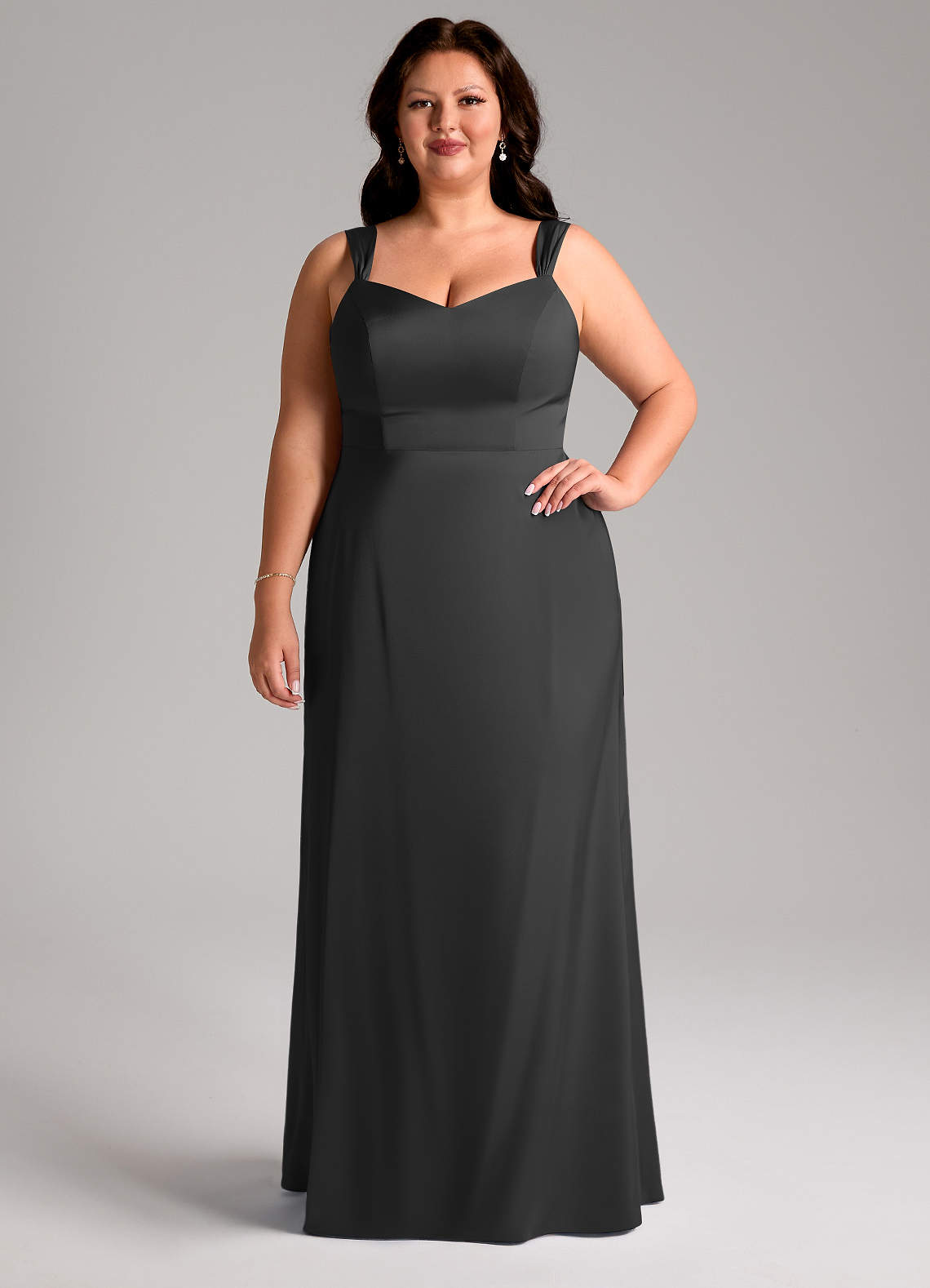 Azazie Denice At-home Try On Dresses Black Sheath Pleated Stretch Satin Dress image7