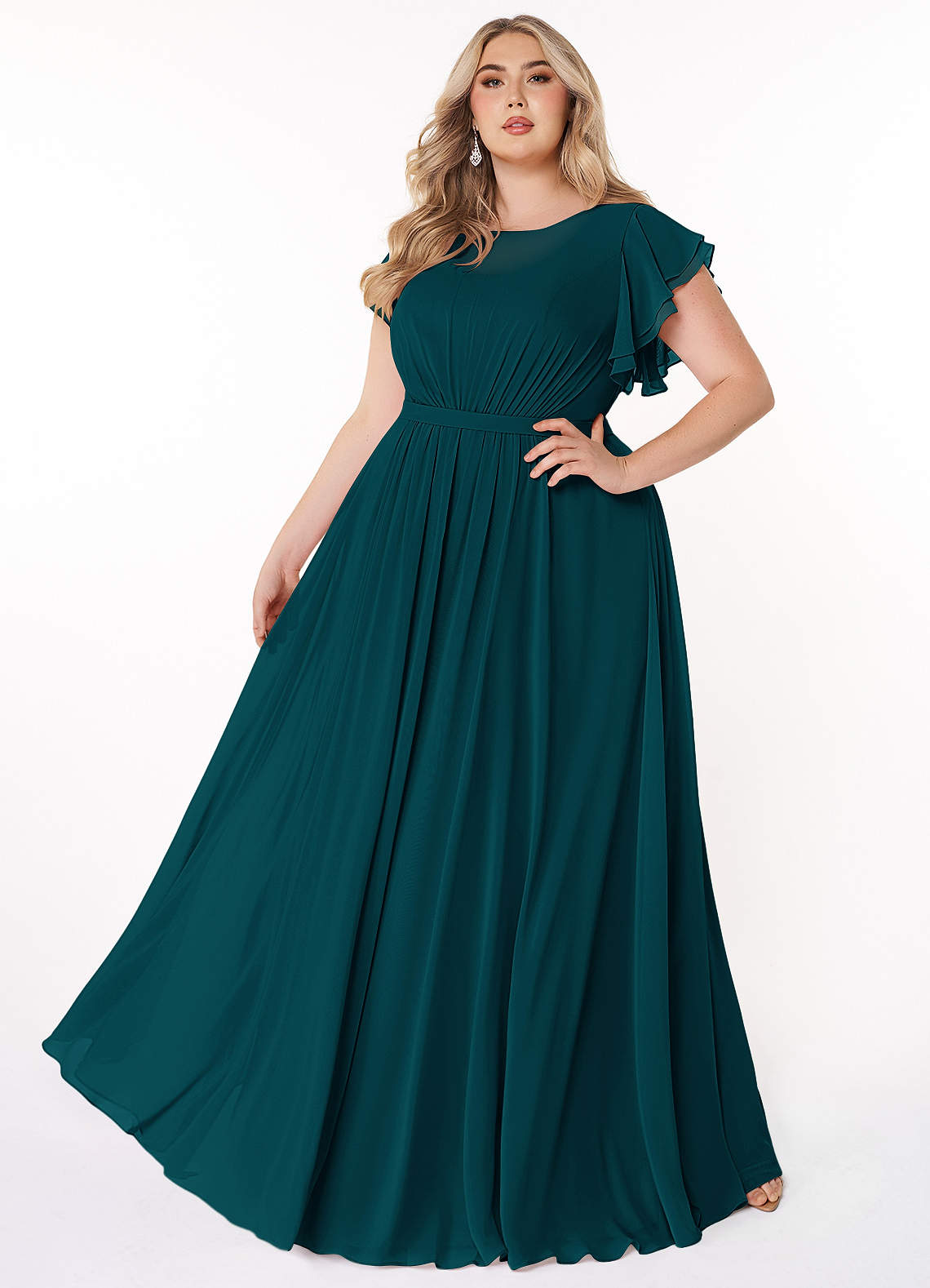 Azazie Daphne Modest Bridesmaid Dresses A-Line Ruffled Chiffon Floor-Length Dress image1