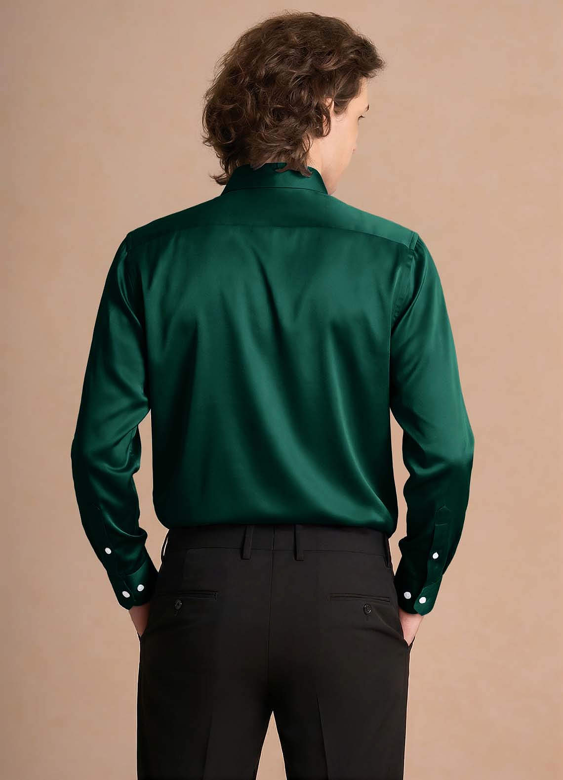 emerald green satin dress shirt Barry. Wang Hunter Green Formal Shirt Mens Solid Stain Long Sleeve Dre main image 0
