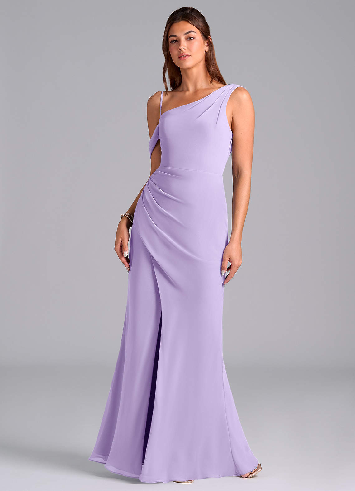 Azazie Madelyn Bridesmaid Dresses Lilac Mermaid One Shoulder Chiffon Convertible Dress image3