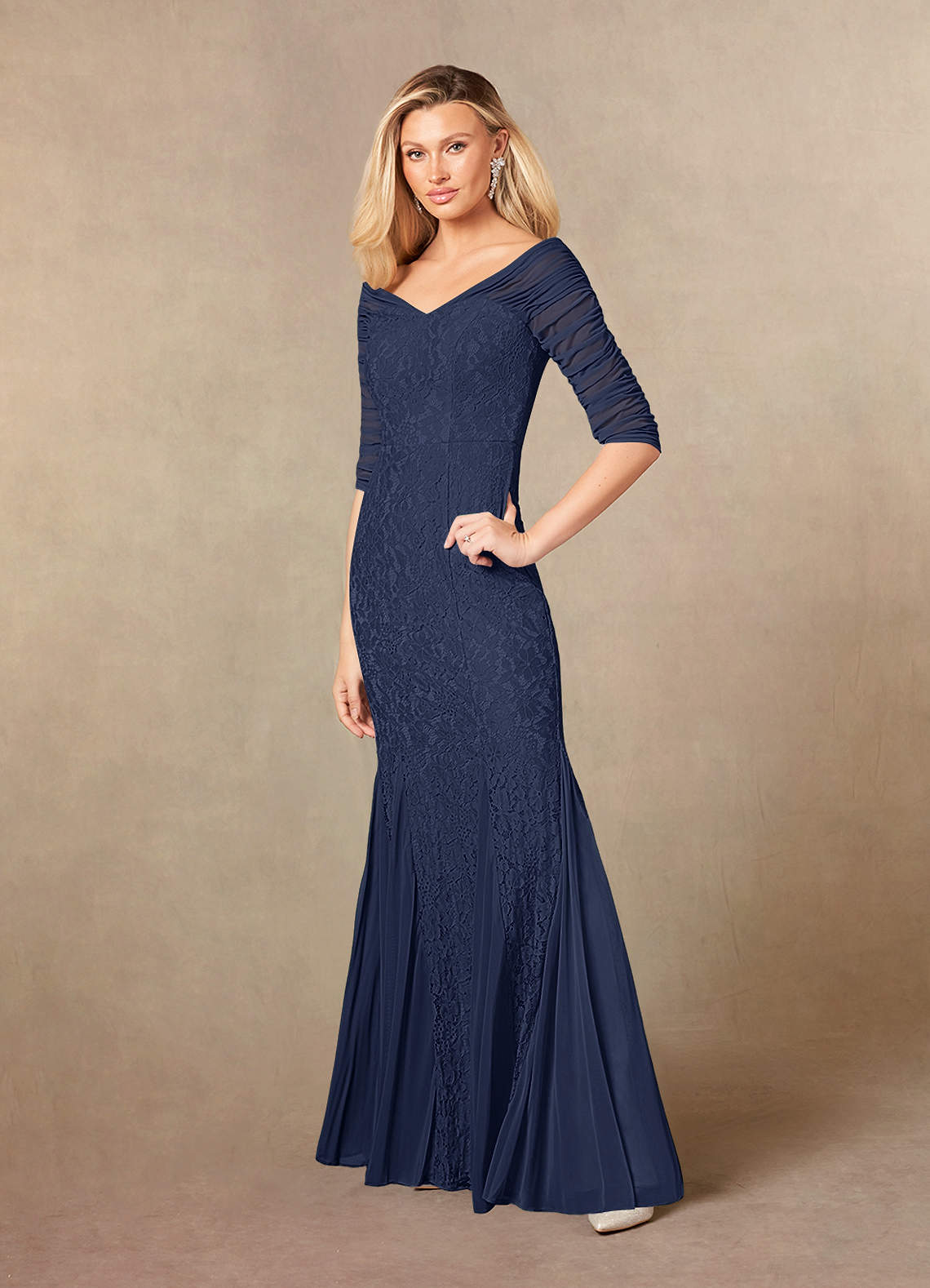 Dark Navy Azazie Antonette Dark Navy Mermaid Lace Dress | Azazie