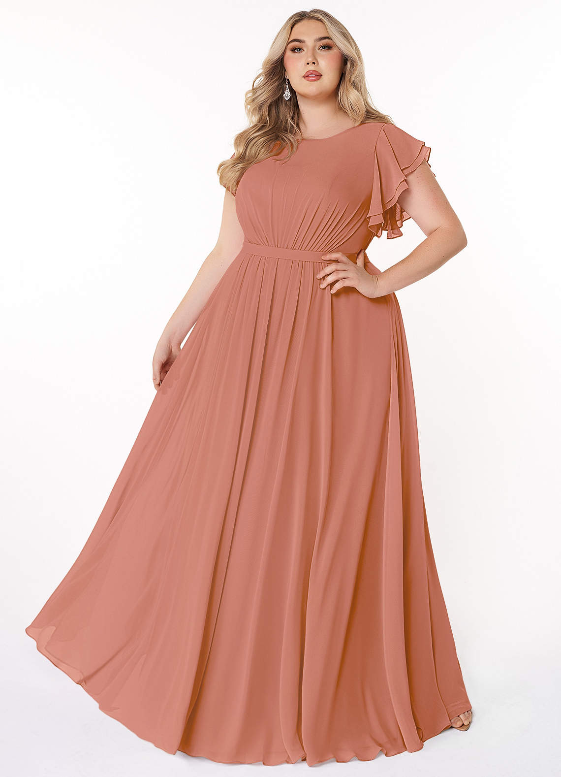 Azazie Daphne Vestidos modestos de dama de honra Vestido Linha A Ruched Comprimento do chão Chiffon image1