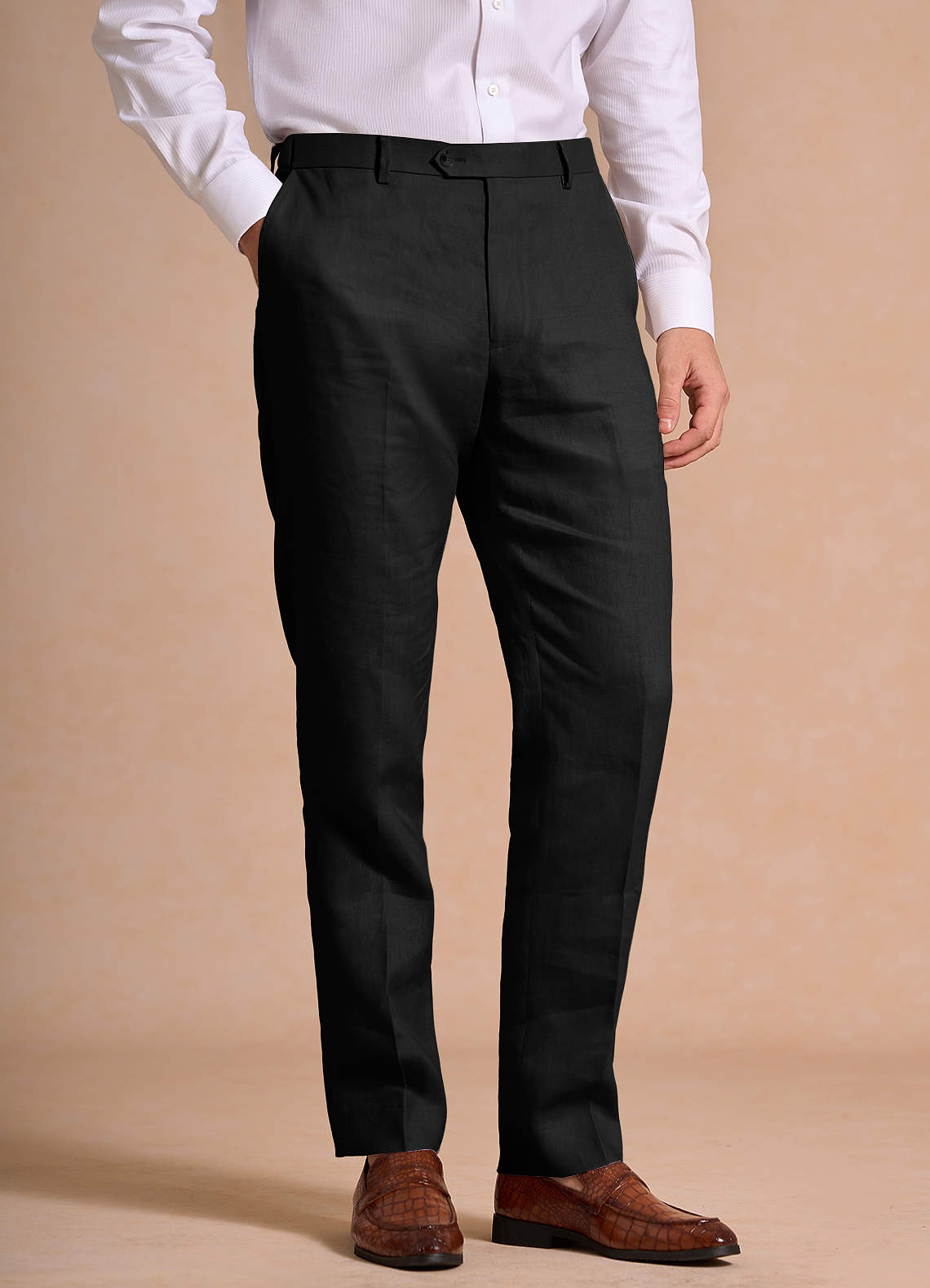 front Harrison Black 100% Linen Dress Pants