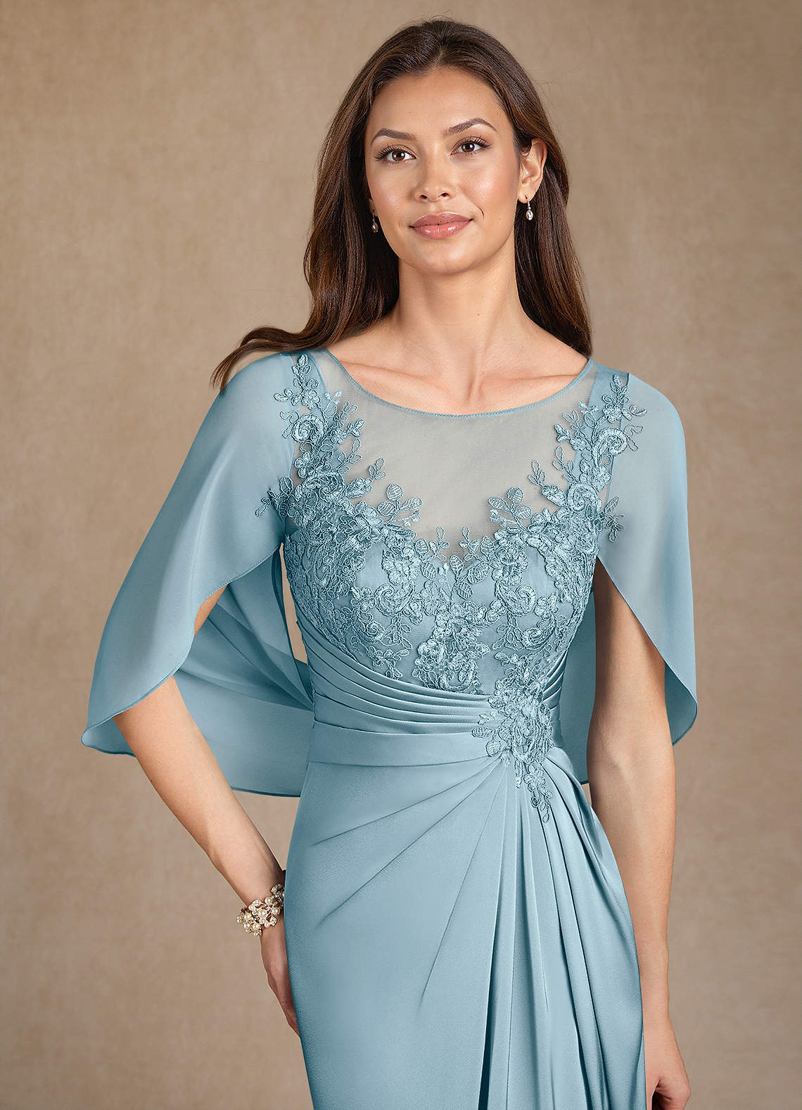 Azazie Hera Mother of the Bride Dresses Moody Blue A-Line Lace Stretch Satin Dress image4