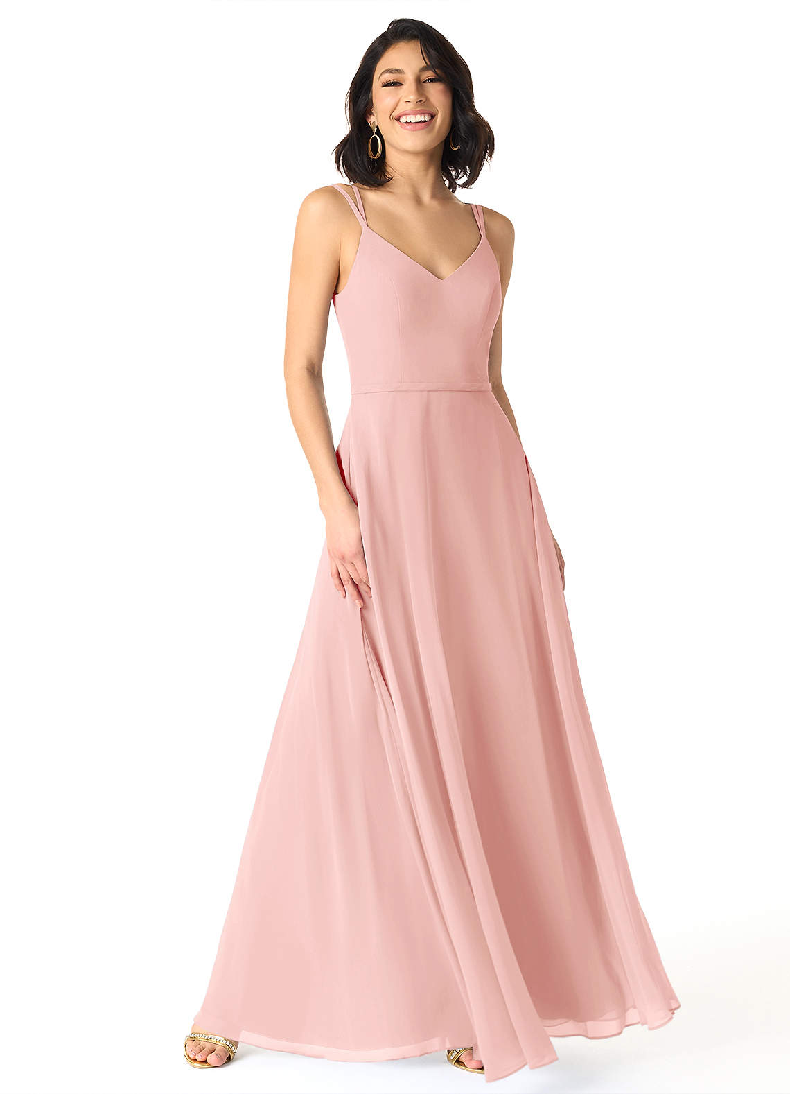 Azazie Janine At-home Try On Dresses Agave A-Line V-Neck Chiffon Dress image1