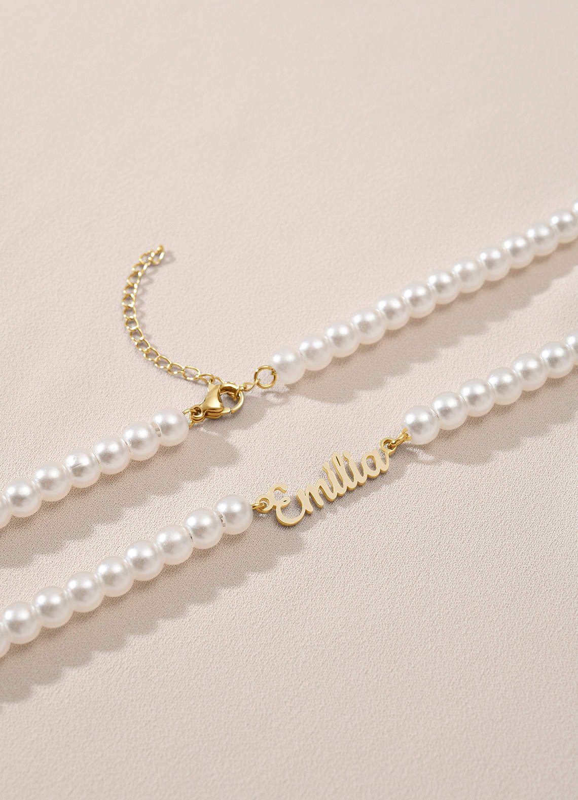 front Personalized Name Pearl Necklace