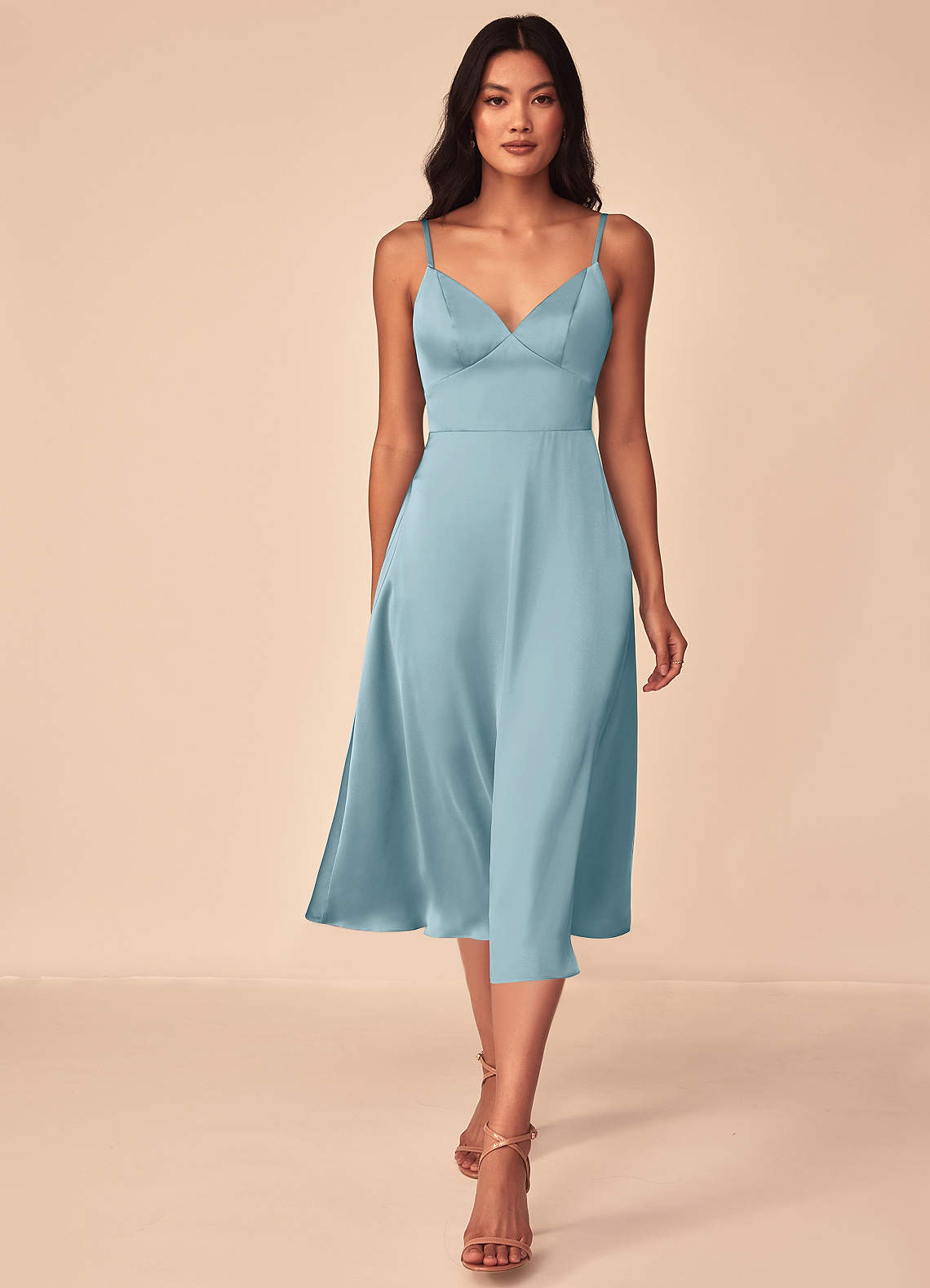 slim fit dress slacks [FINAL SALE] Moody Blue Sheer Sleeve A-Line Floor Length Sequin Formal Dress for Brides Moody Blue / M / N10 main image 1