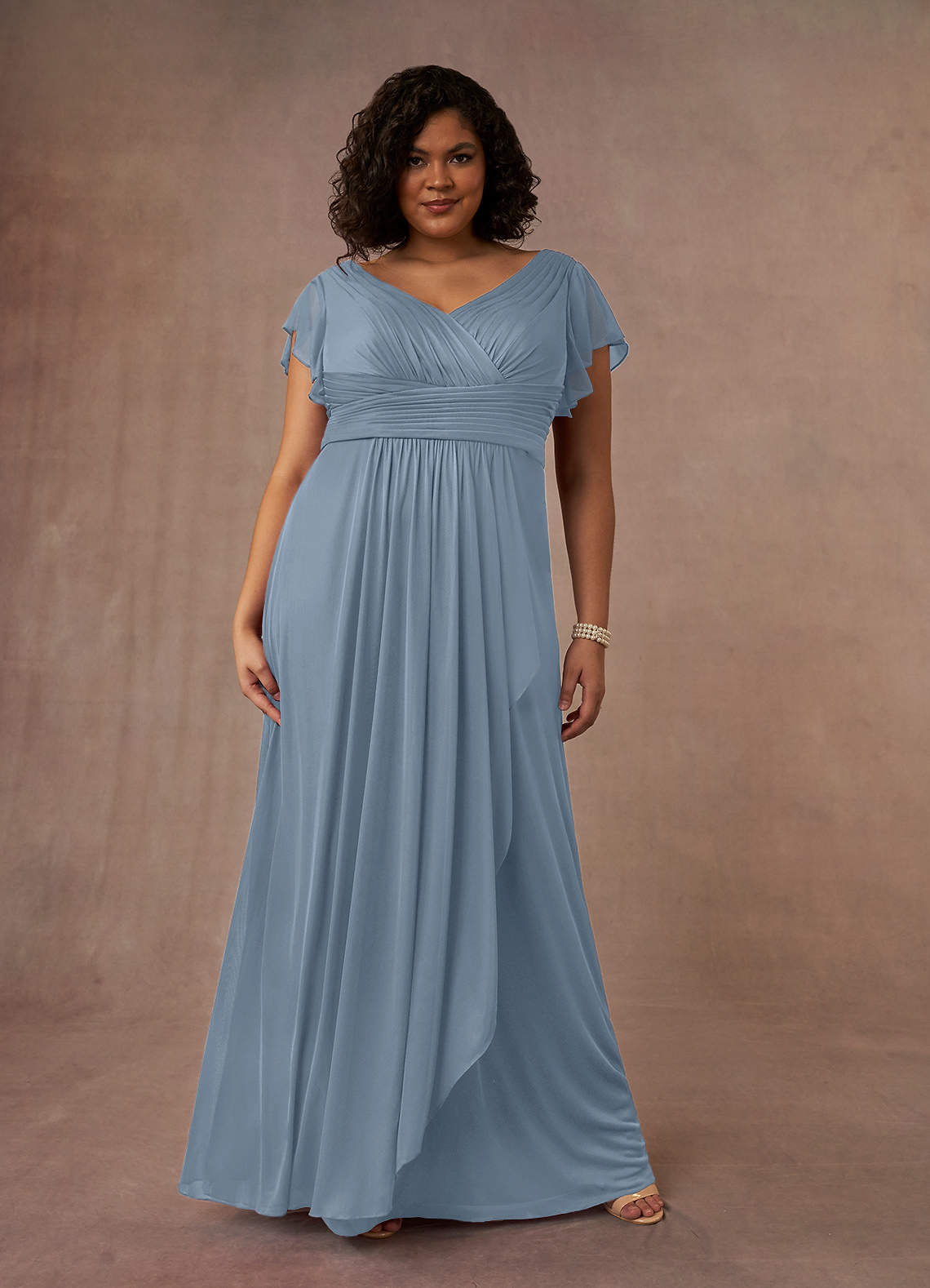 Azazie Reneya Mother of the Bride Dresses Dusty Blue A-Line Pleated Mesh Dress image1