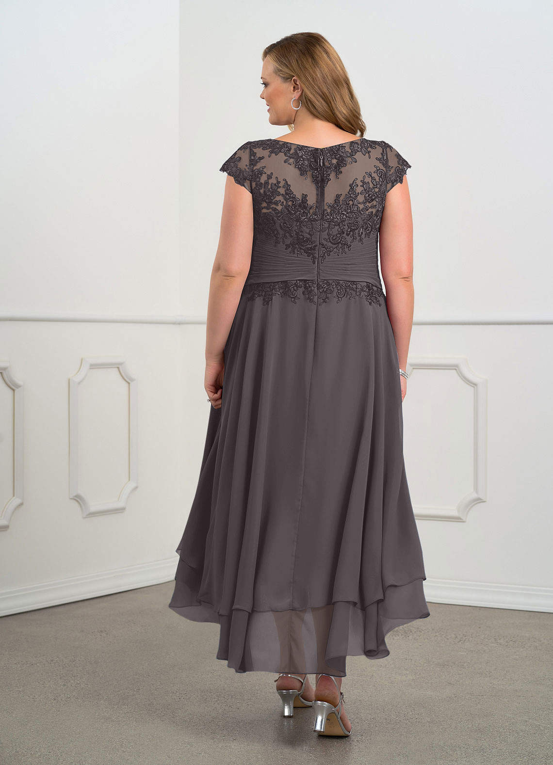 Azazie Shonda Mother of the Bride Dresses Steel Grey Lace Chiffon Dress image8