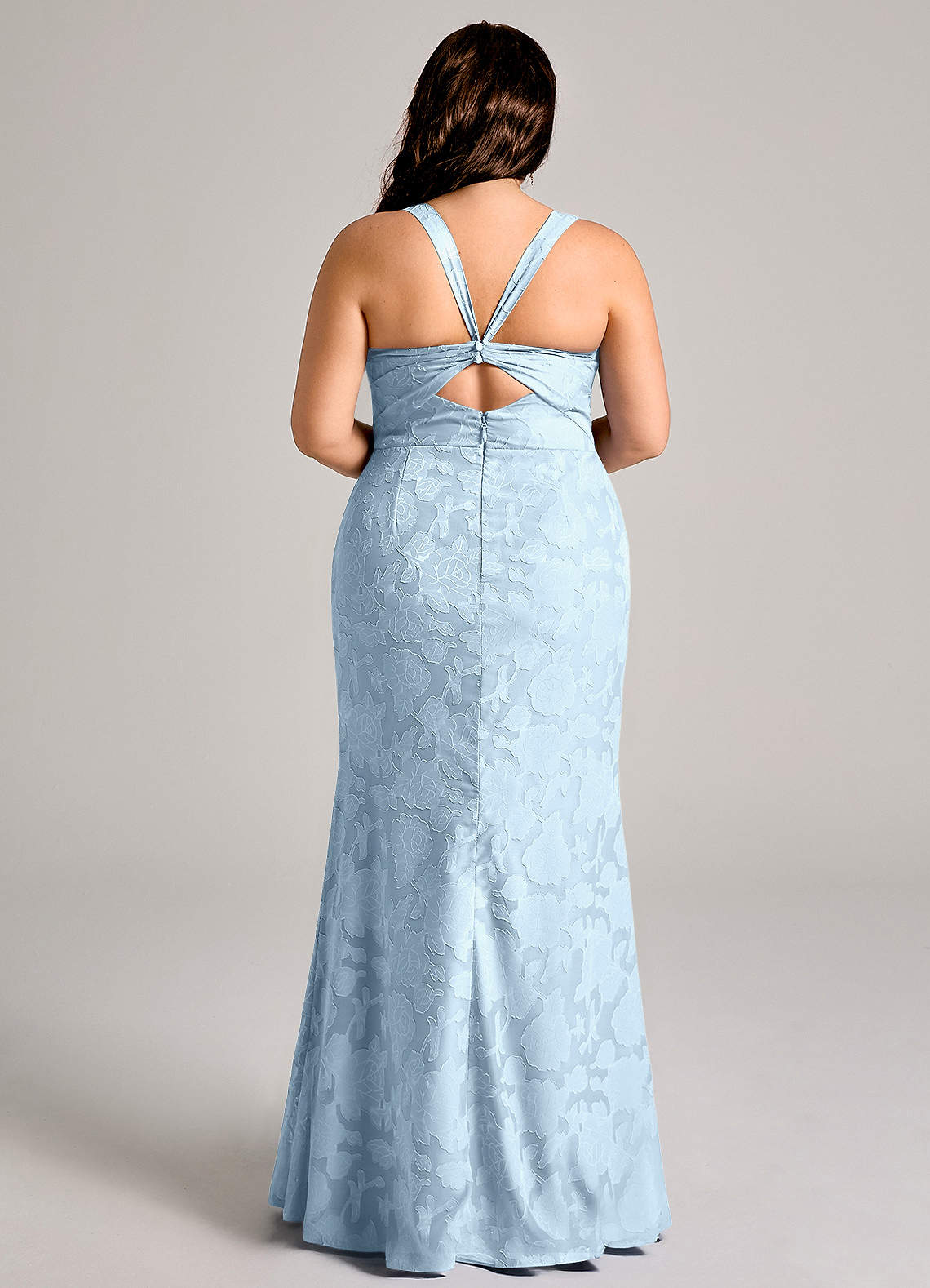 Azazie Mero Bridesmaid Dresses Sky Blue Sheath Pleated Floral Burnout Dress image7
